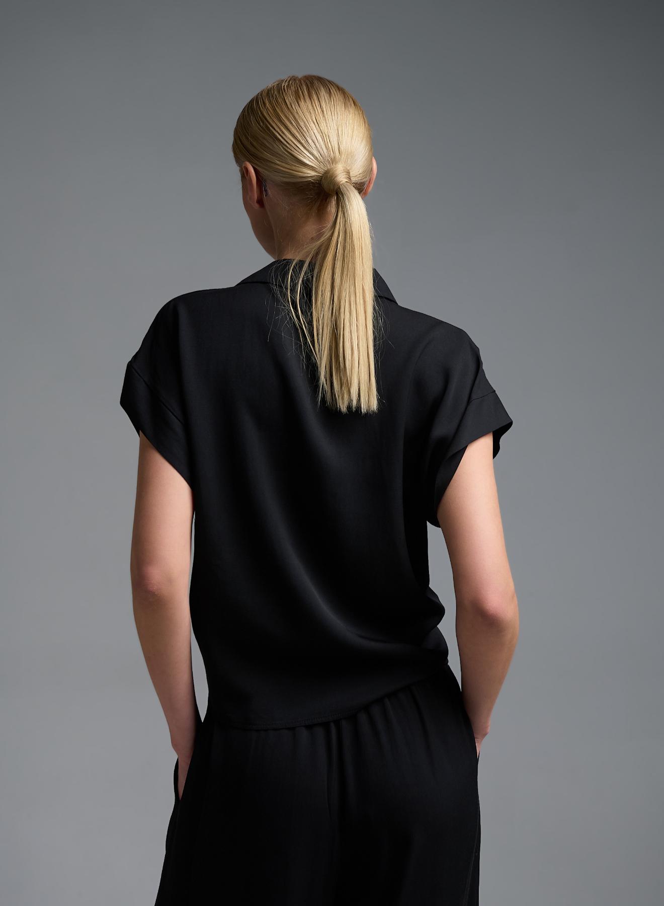 Μαύρο Πουκάμισο με κοντά μανίκια και κόμπο μπροστά Eco - 5