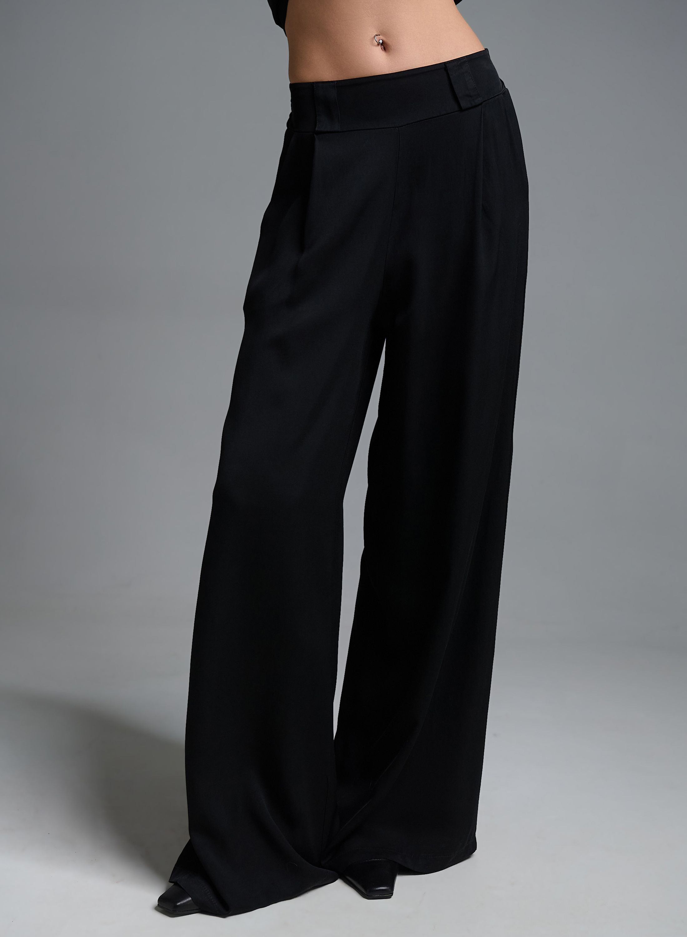 Black wide legs pleated Pants with elasticated rear waistband Eco - 5