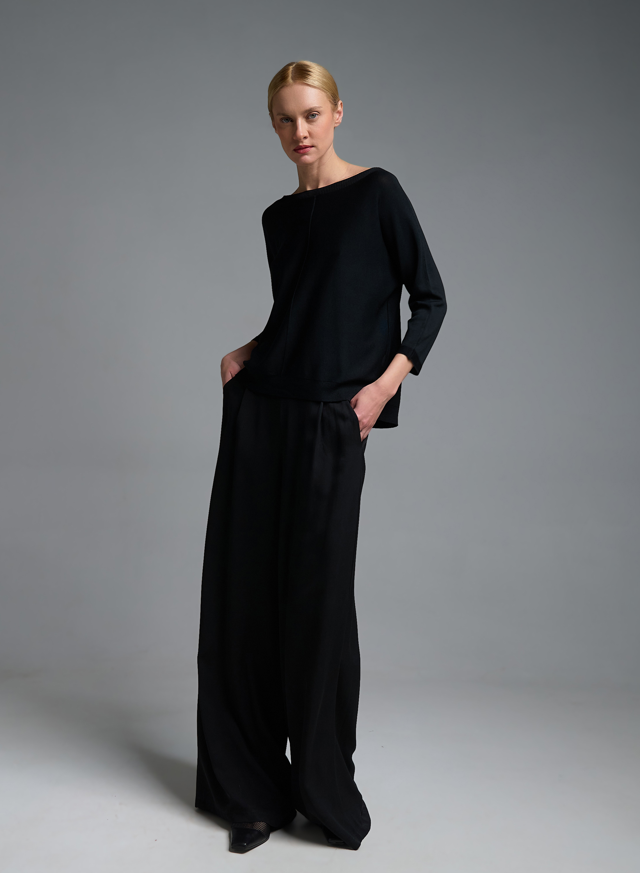 Μαύρη πλεκτή Μπλούζα με τρία τέταρτα μανίκια Valentina Milano - 3