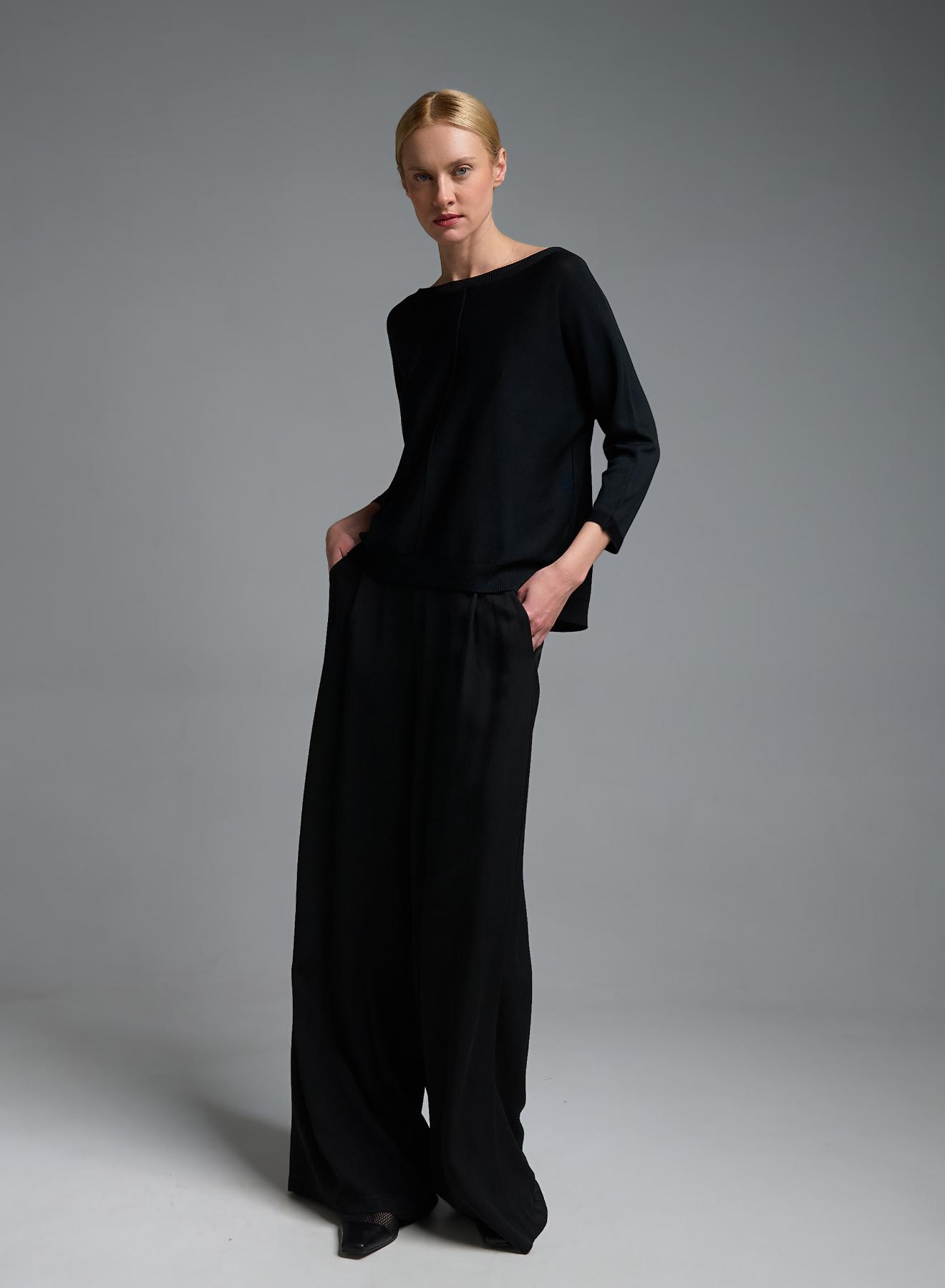 Μαύρη πλεκτή Μπλούζα με τρία τέταρτα μανίκια Valentina Milano - 4