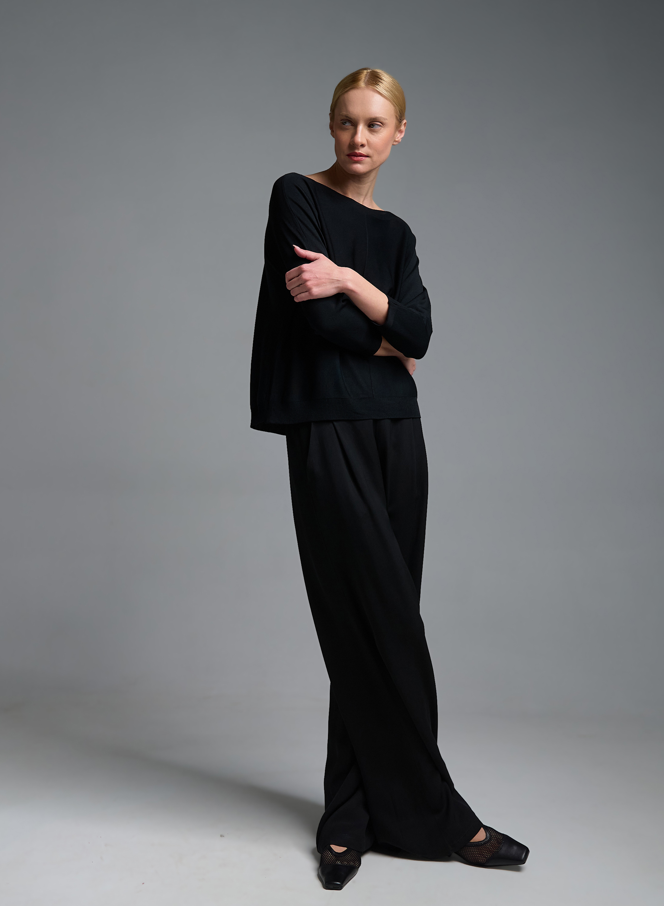 Μαύρη πλεκτή Μπλούζα με τρία τέταρτα μανίκια Valentina Milano - 2