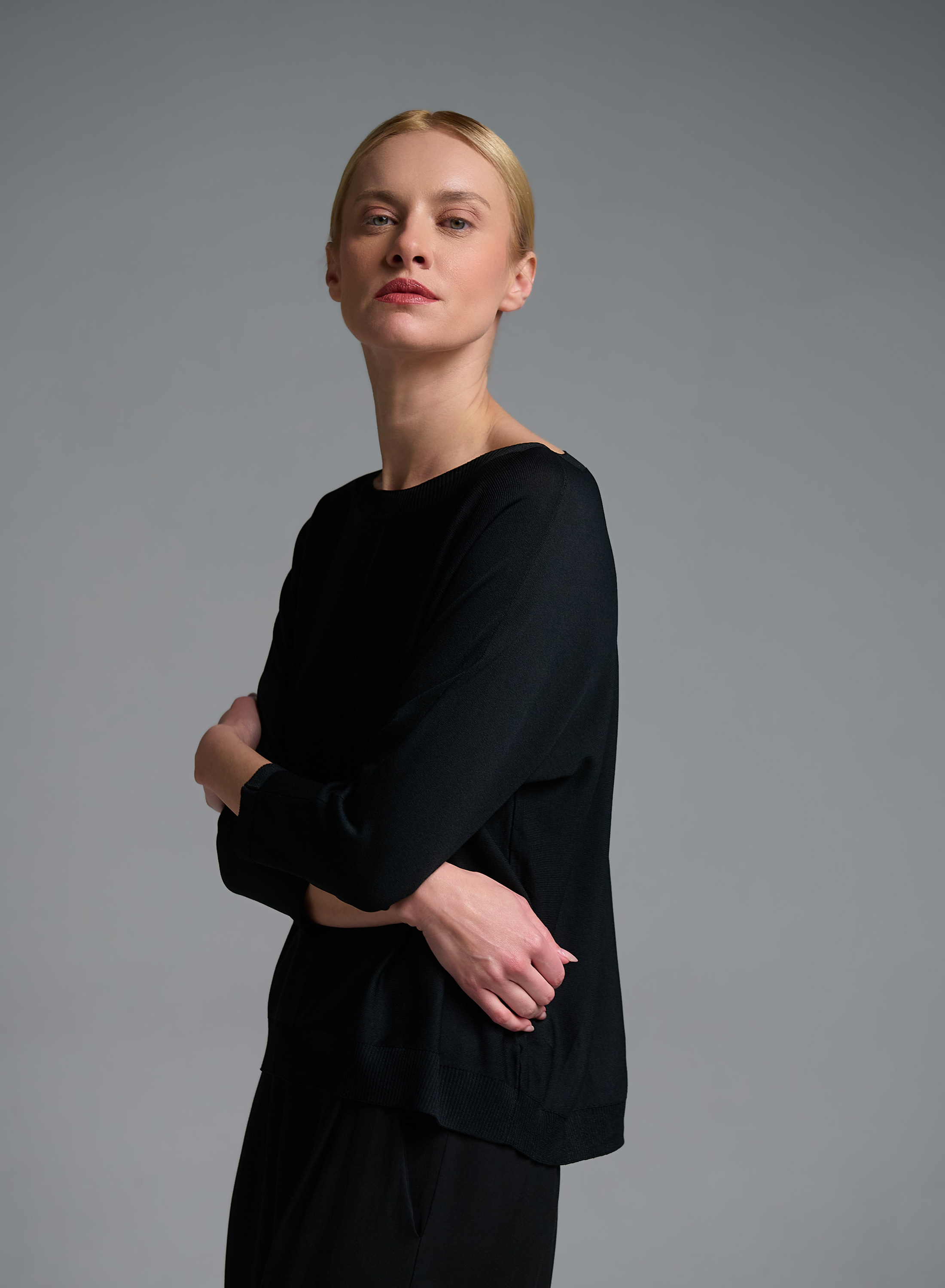 Μαύρη πλεκτή Μπλούζα με τρία τέταρτα μανίκια Valentina Milano - 4