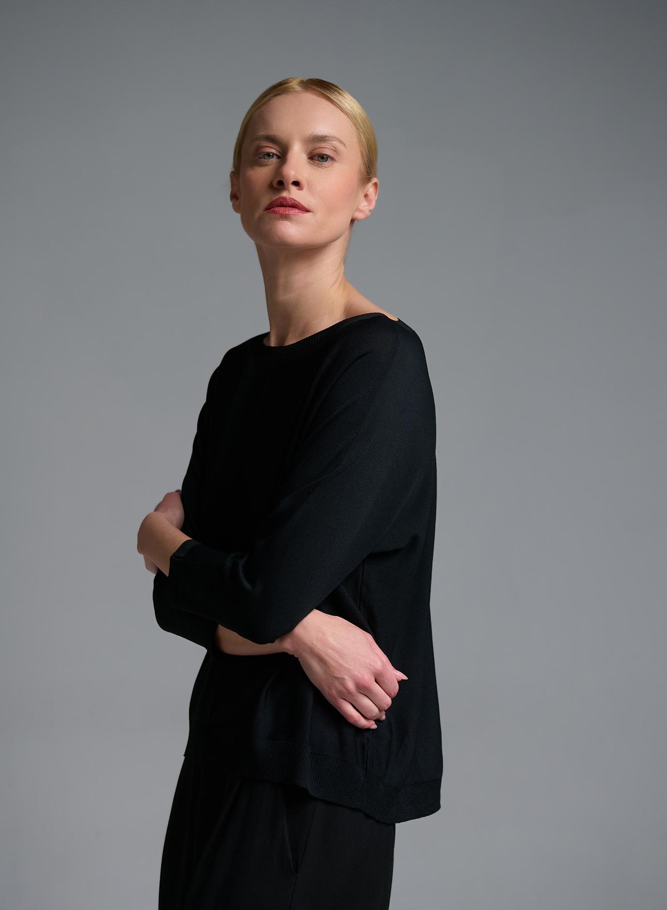 Μαύρη πλεκτή Μπλούζα με τρία τέταρτα μανίκια Valentina Milano - 5