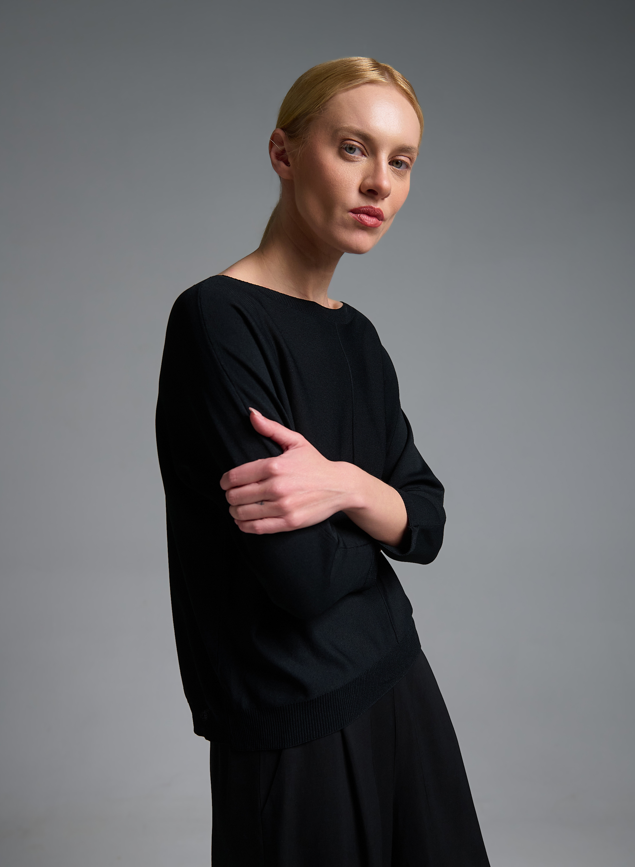 Μαύρη πλεκτή Μπλούζα με τρία τέταρτα μανίκια Valentina Milano - 0