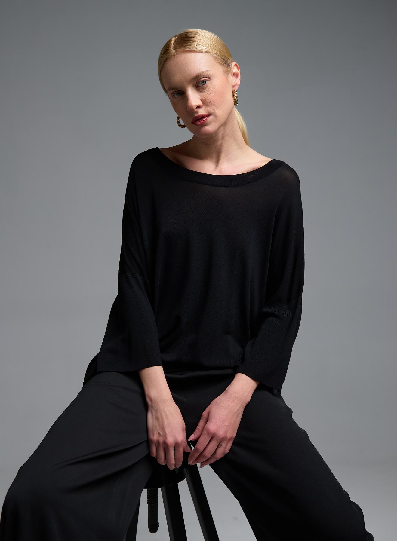 Μαύρη πλεκτή Μπλούζα με ανοίγματα στο πλάι και με τρία τέταρτα μανίκια Valentina Milano - 5