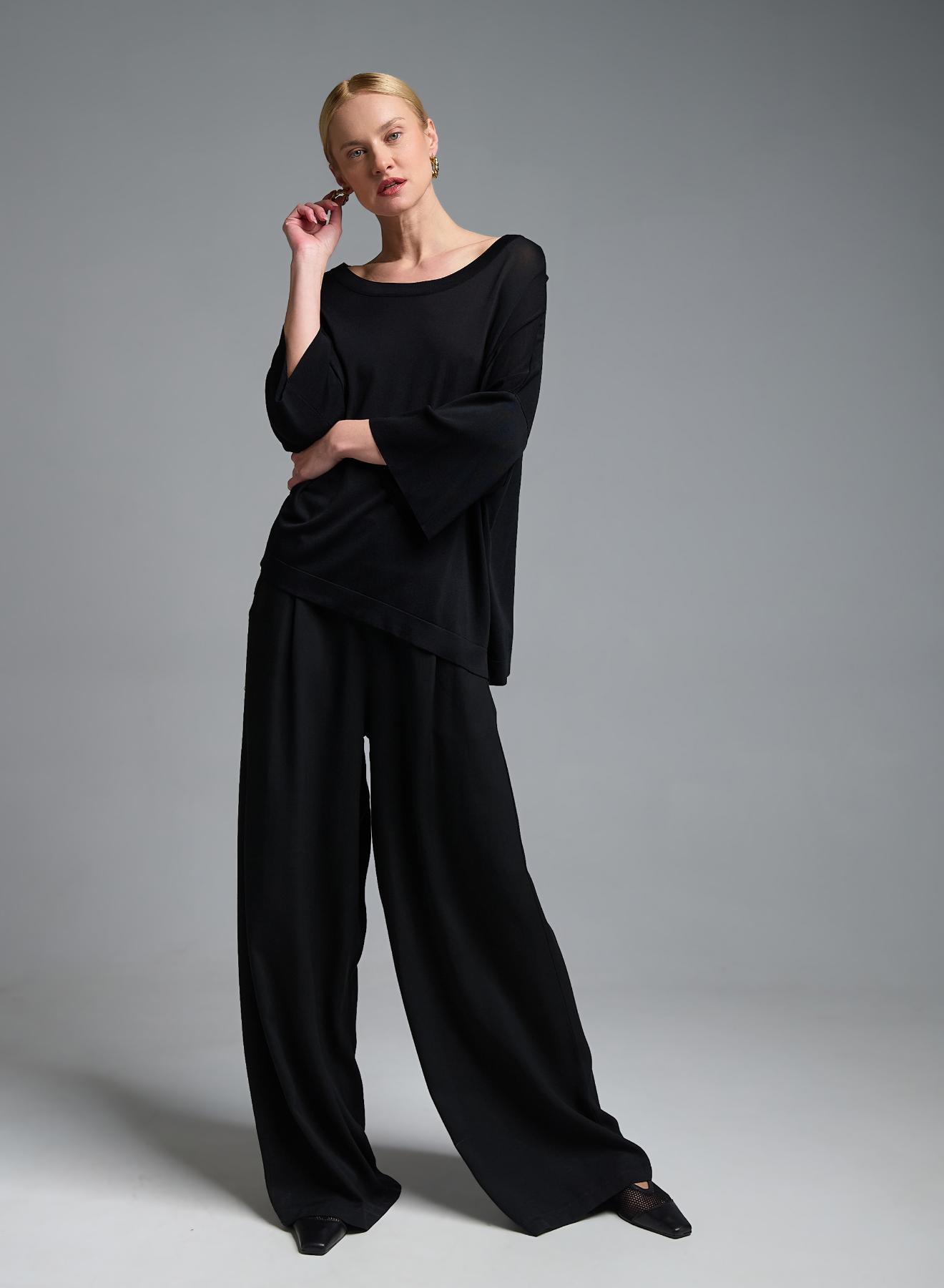 Μαύρη πλεκτή Μπλούζα με ανοίγματα στο πλάι και με τρία τέταρτα μανίκια Valentina Milano - 2