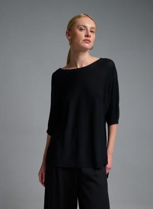 Μαύρη πλεκτή Μπλούζα με ανοίγματα στο πλάι και με κοντά μανίκια Valentina Milano - 58404