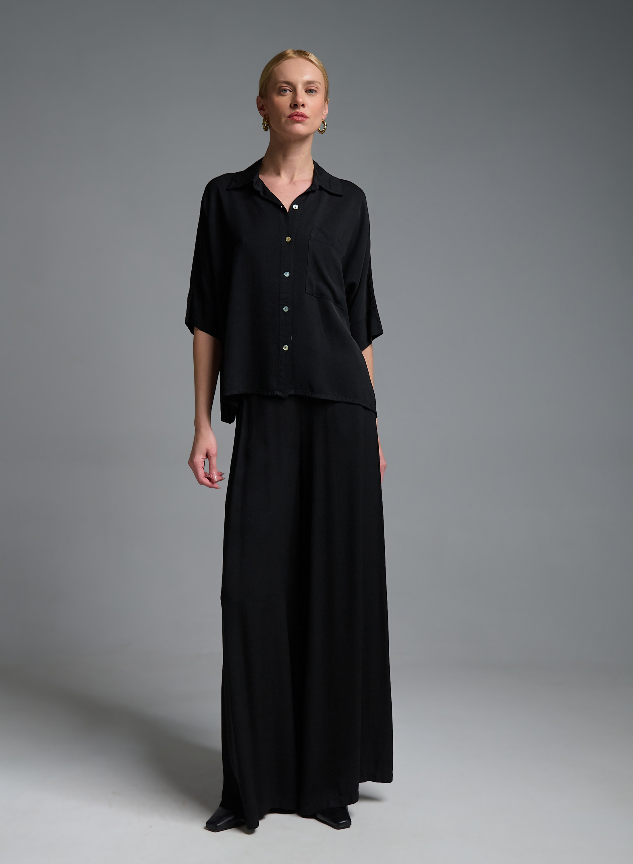 Μαύρο Πουκάμισο με τρία τέταρτα μανίκια Eco - 1