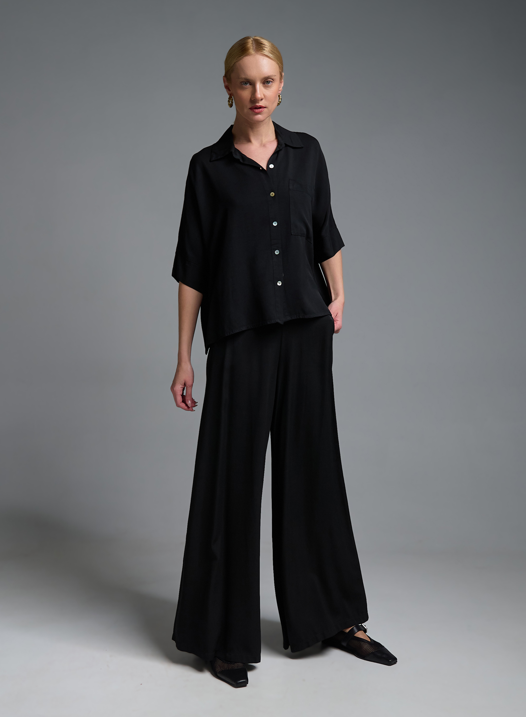 Μαύρο Πουκάμισο με τρία τέταρτα μανίκια Eco - 3