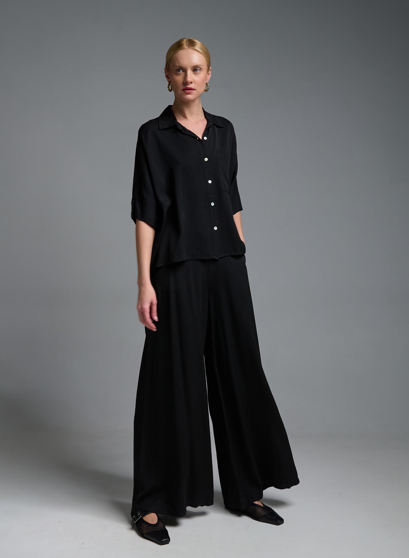 ******Black wide legs Pants with elasticated rear waistband Eco - 2