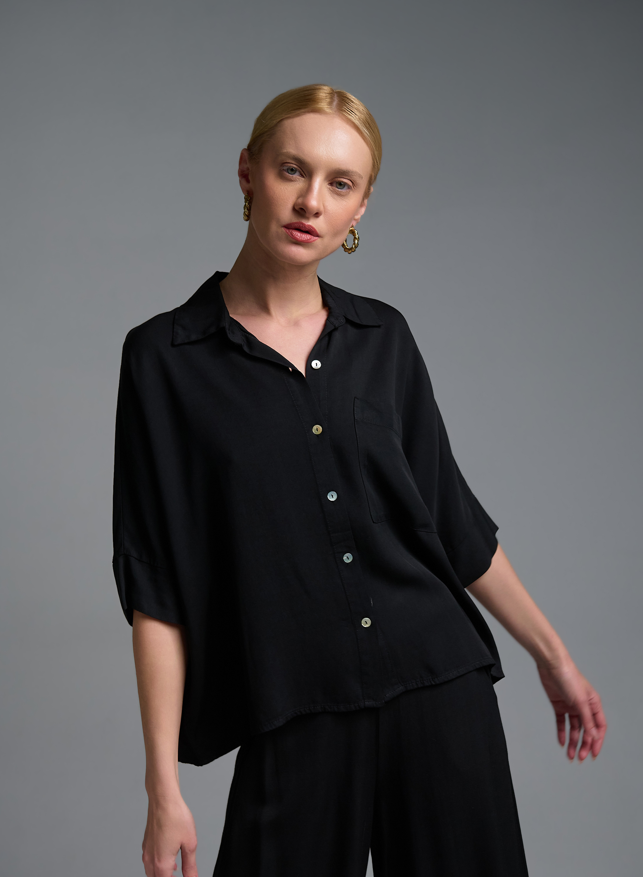 Μαύρο Πουκάμισο με τρία τέταρτα μανίκια Eco - 2