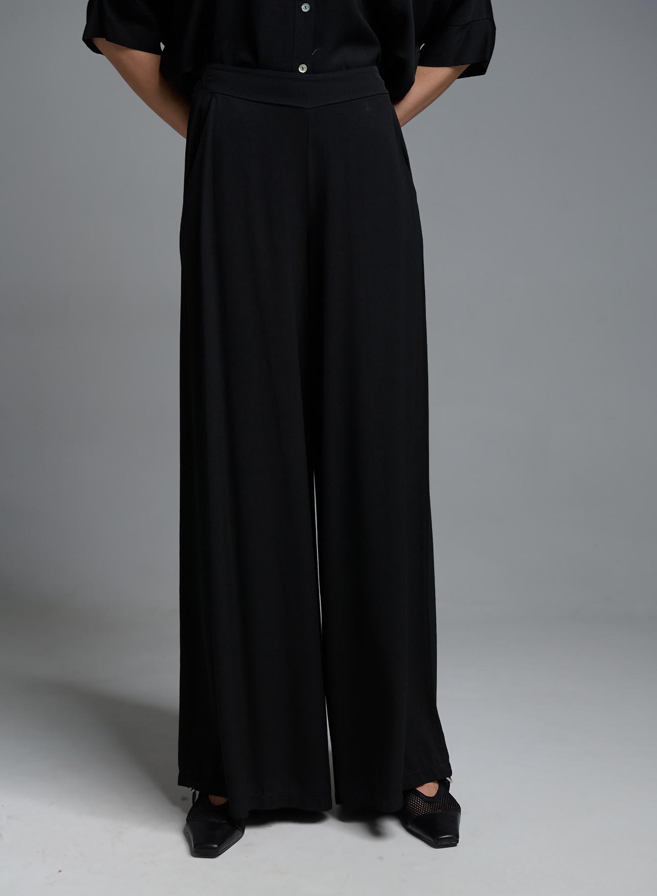 ******Black wide legs Pants with elasticated rear waistband Eco - 3