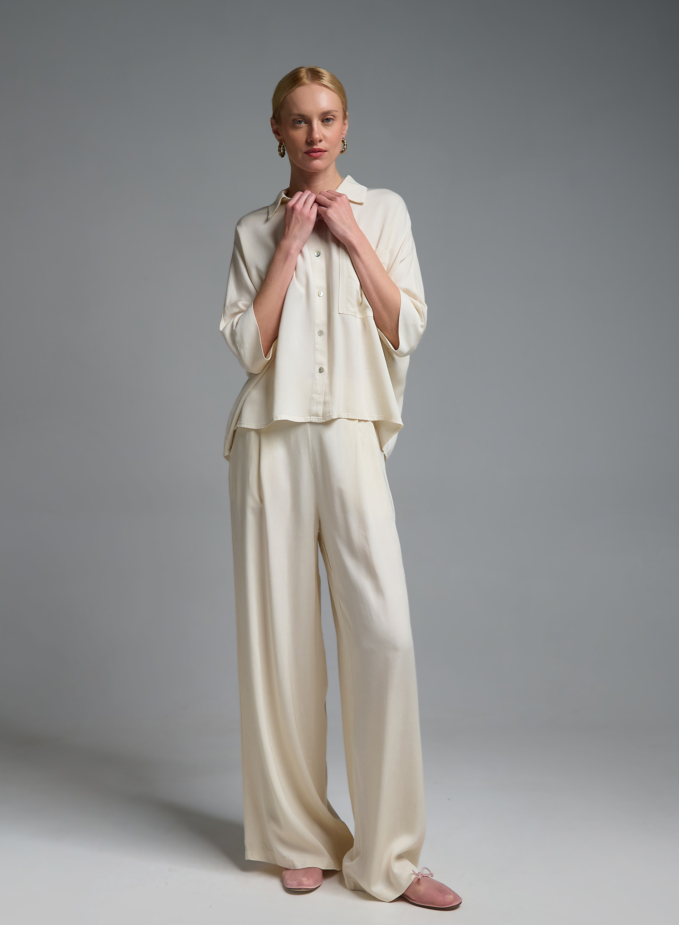 Εκρού Πουκάμισο με τρία τέταρτα μανίκια Eco - 2