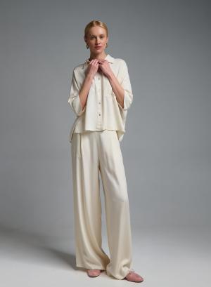Ecru wide legs pleated Pants with elasticated rear waistband Eco - 58472