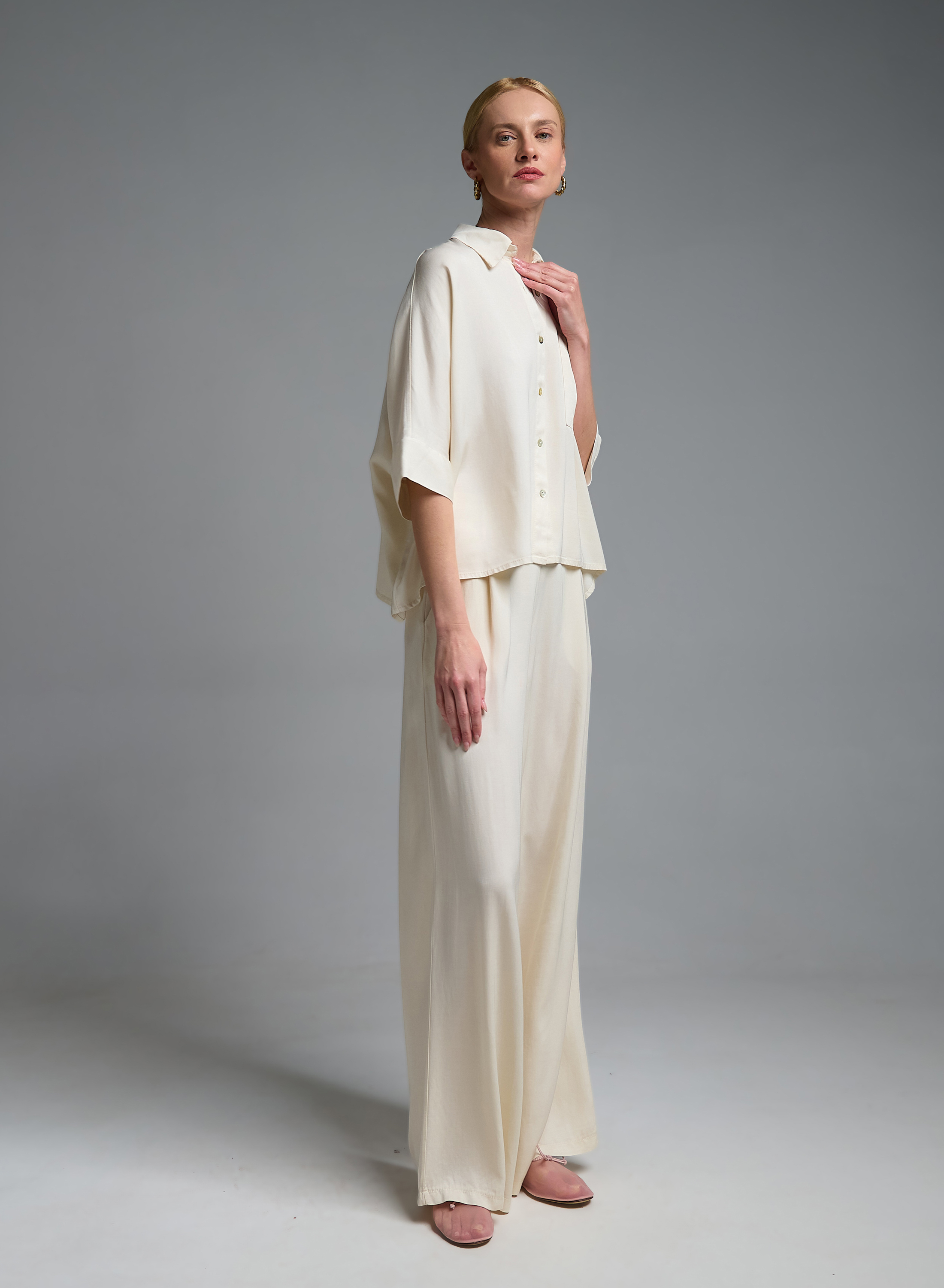 Εκρού Πουκάμισο με τρία τέταρτα μανίκια Eco - 3