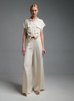 Ecru wide legs Pants with elasticated rear waistband Eco - 58533
