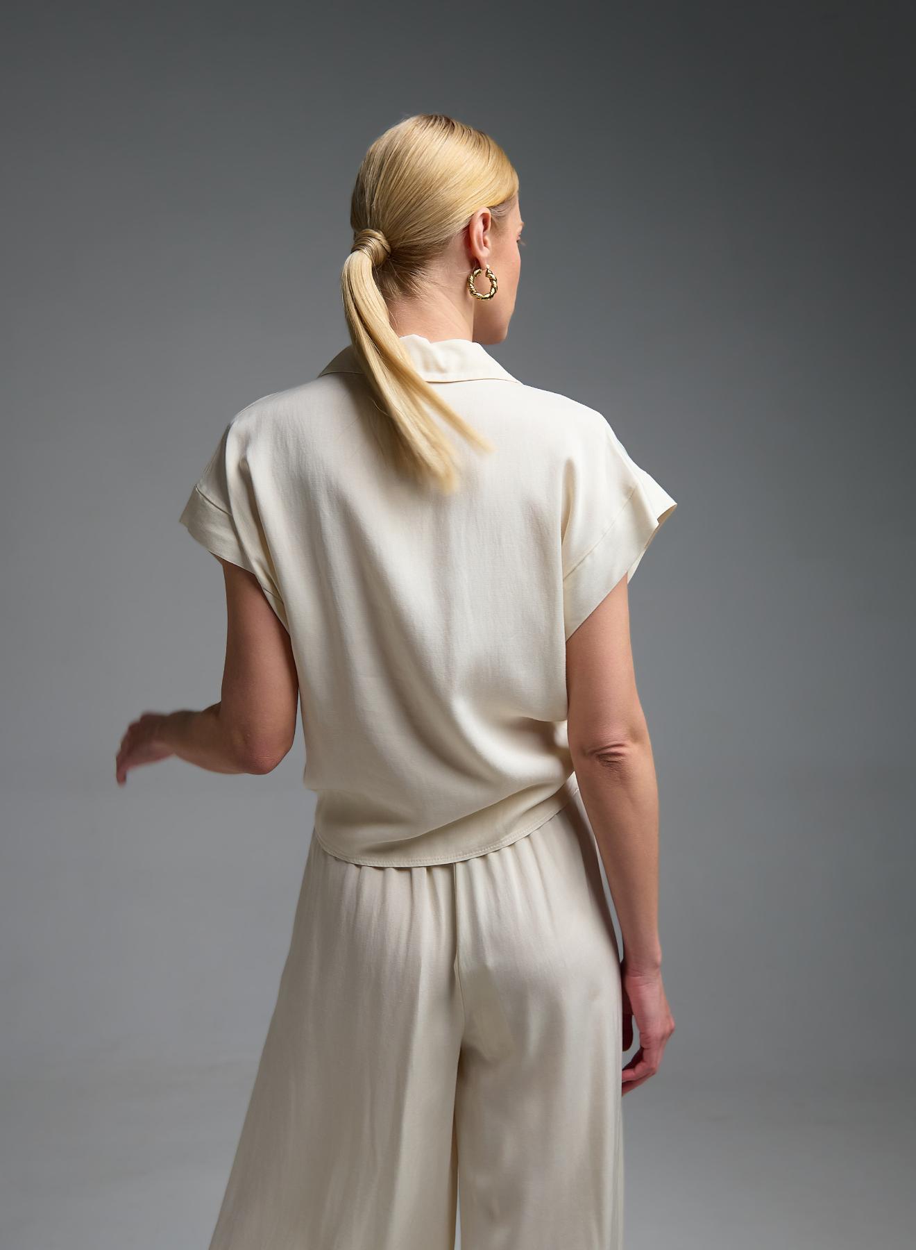 Εκρού Πουκάμισο με κοντά μανίκια και κόμπο μπροστά Eco - 5