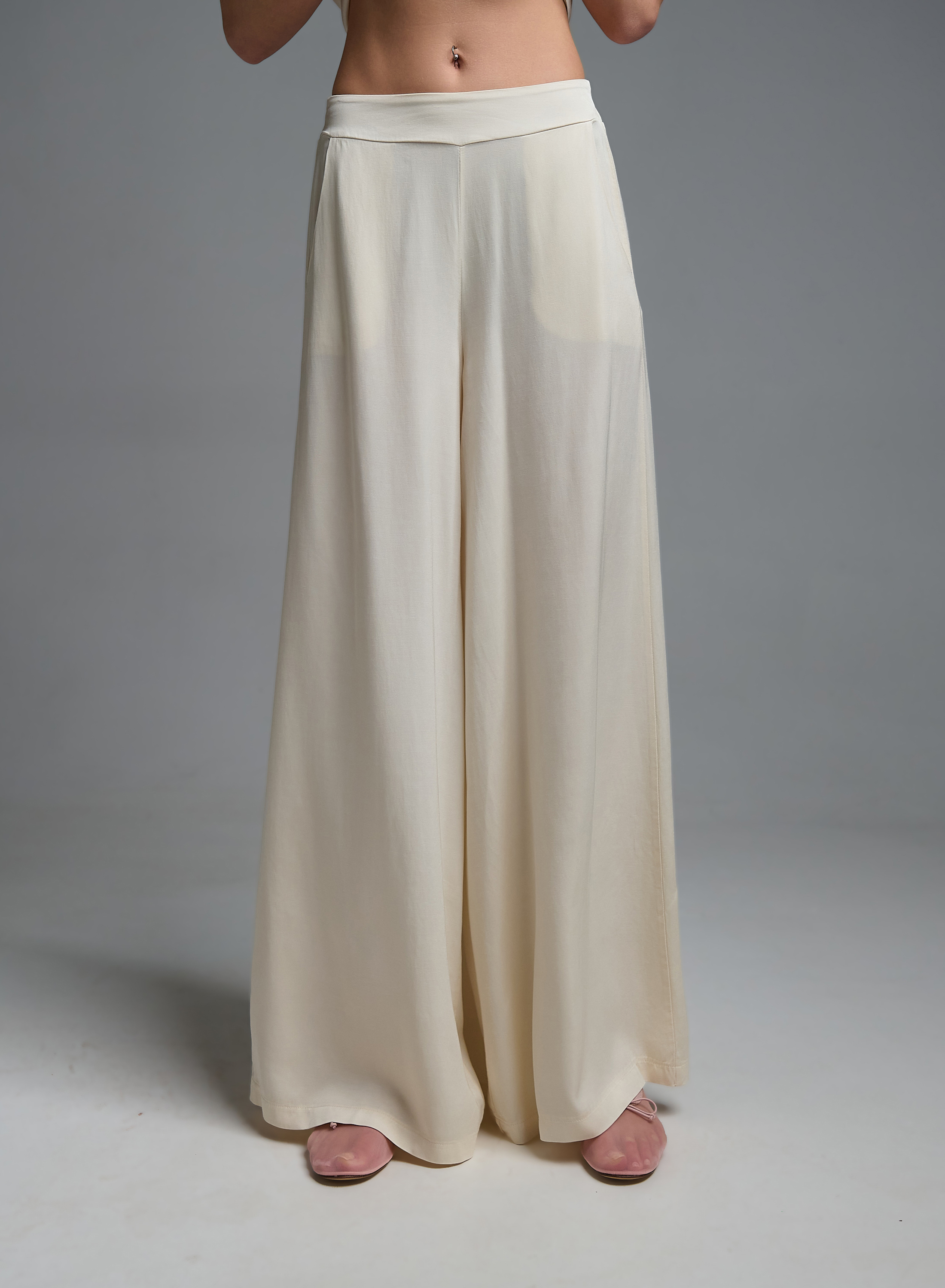 Ecru wide legs Pants with elasticated rear waistband Eco - 2