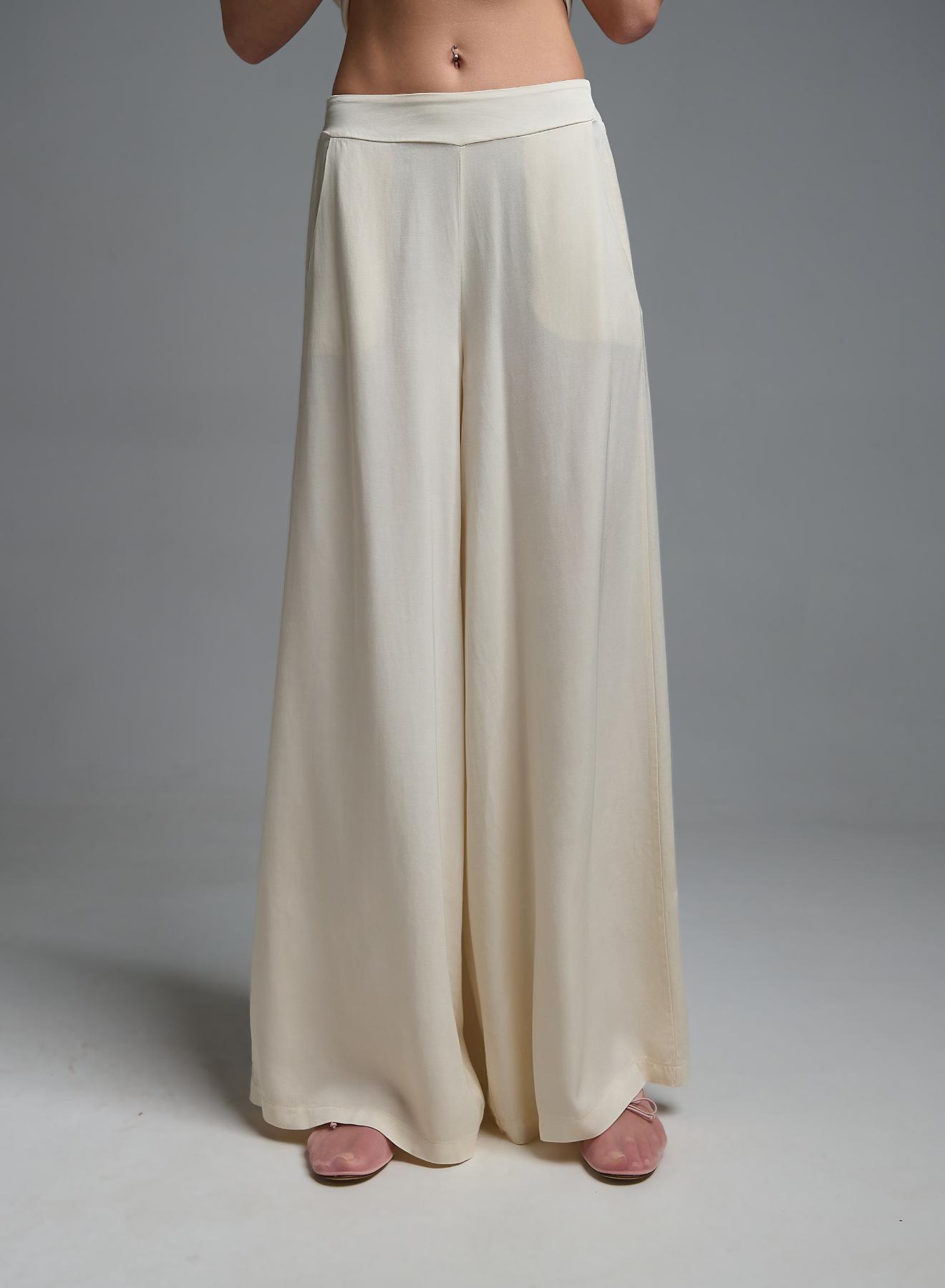 Ecru wide legs Pants with elasticated rear waistband Eco - 3