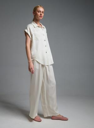 Ecru loose fit Trousers with elasticated waistband  Milano - 58560