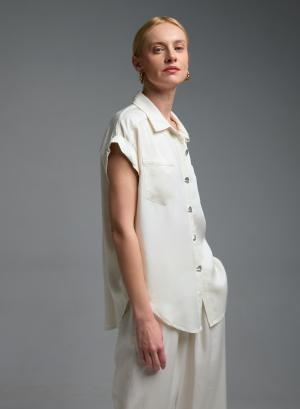 Εκρού αμάνικο Πουκάμισο σε χαλαρή γραμμή με μεταλλικά κουμπιά Valentina Milano - 58557