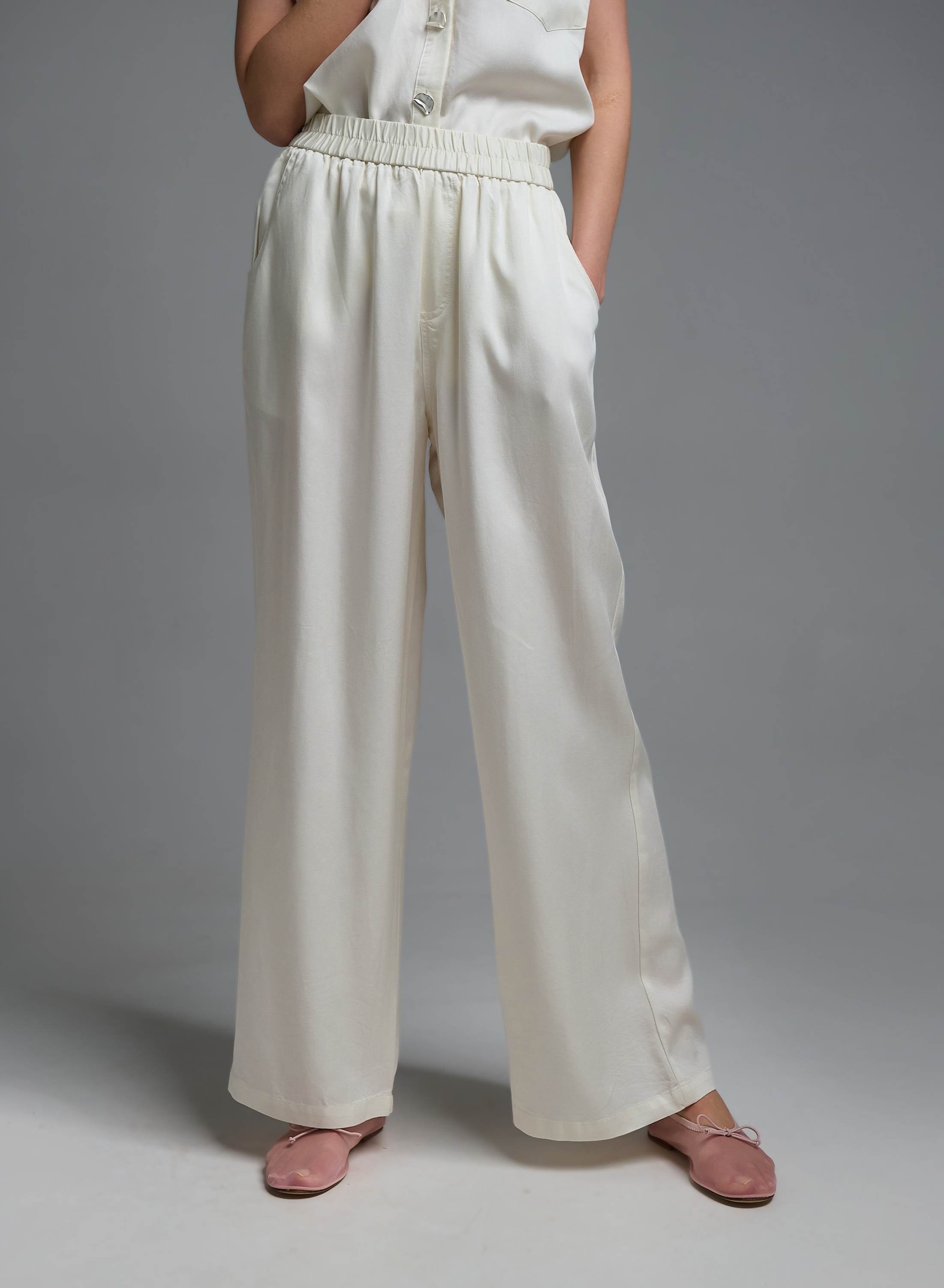 Ecru loose fit Trousers with elasticated waistband  Milano - 1