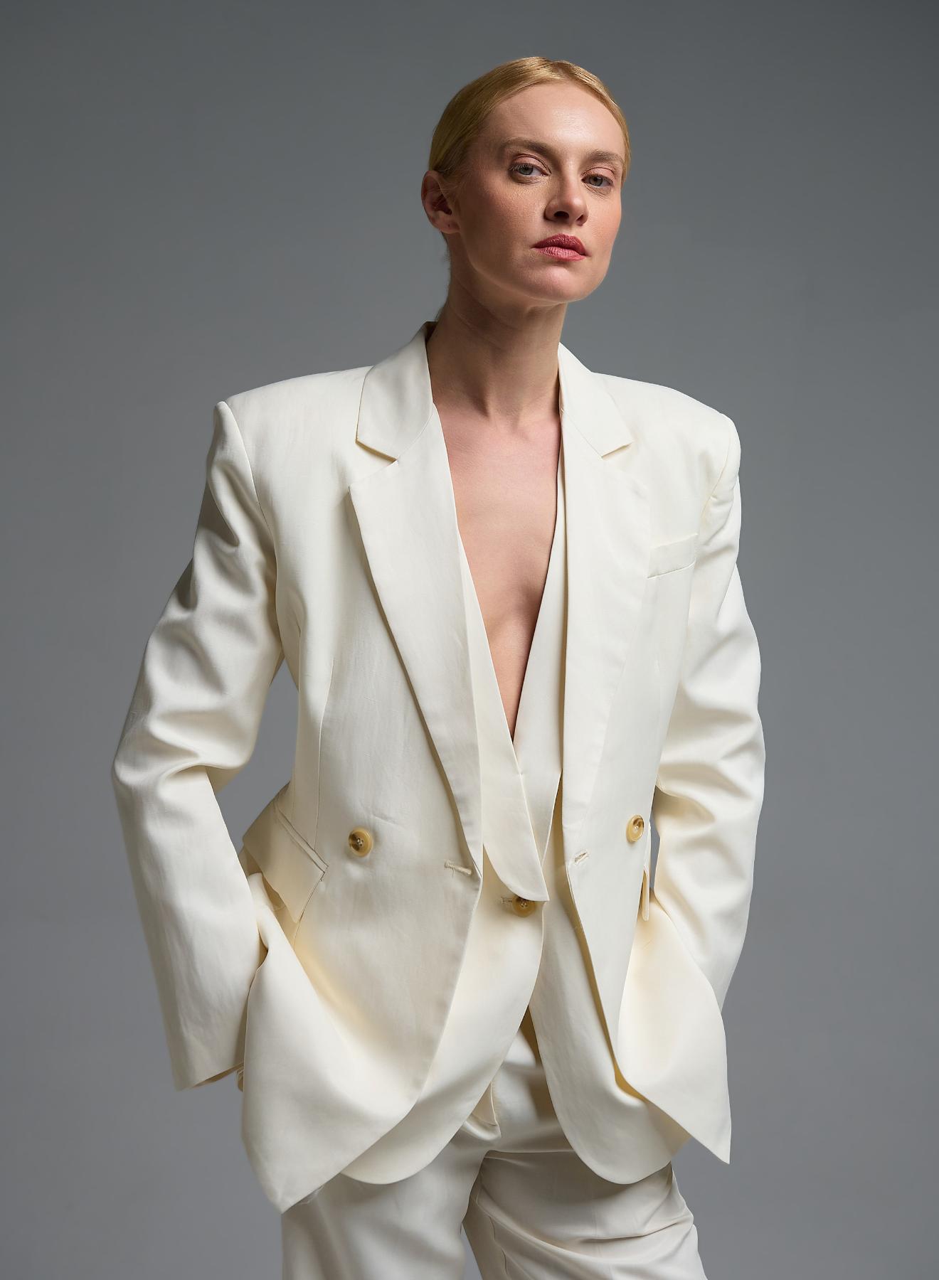 Ecru double breasted Jacket Vicolo - 4