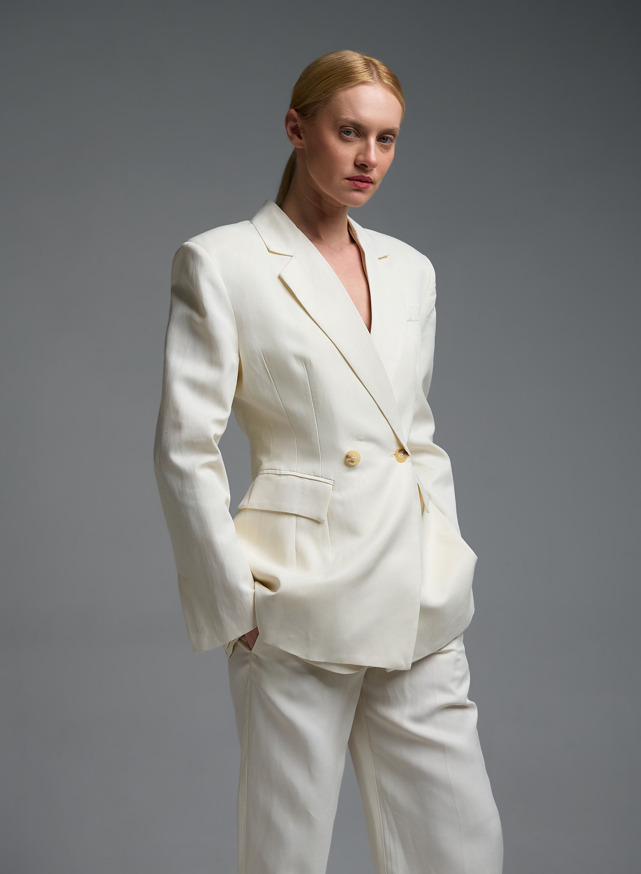 Ecru double breasted Jacket Vicolo - 4