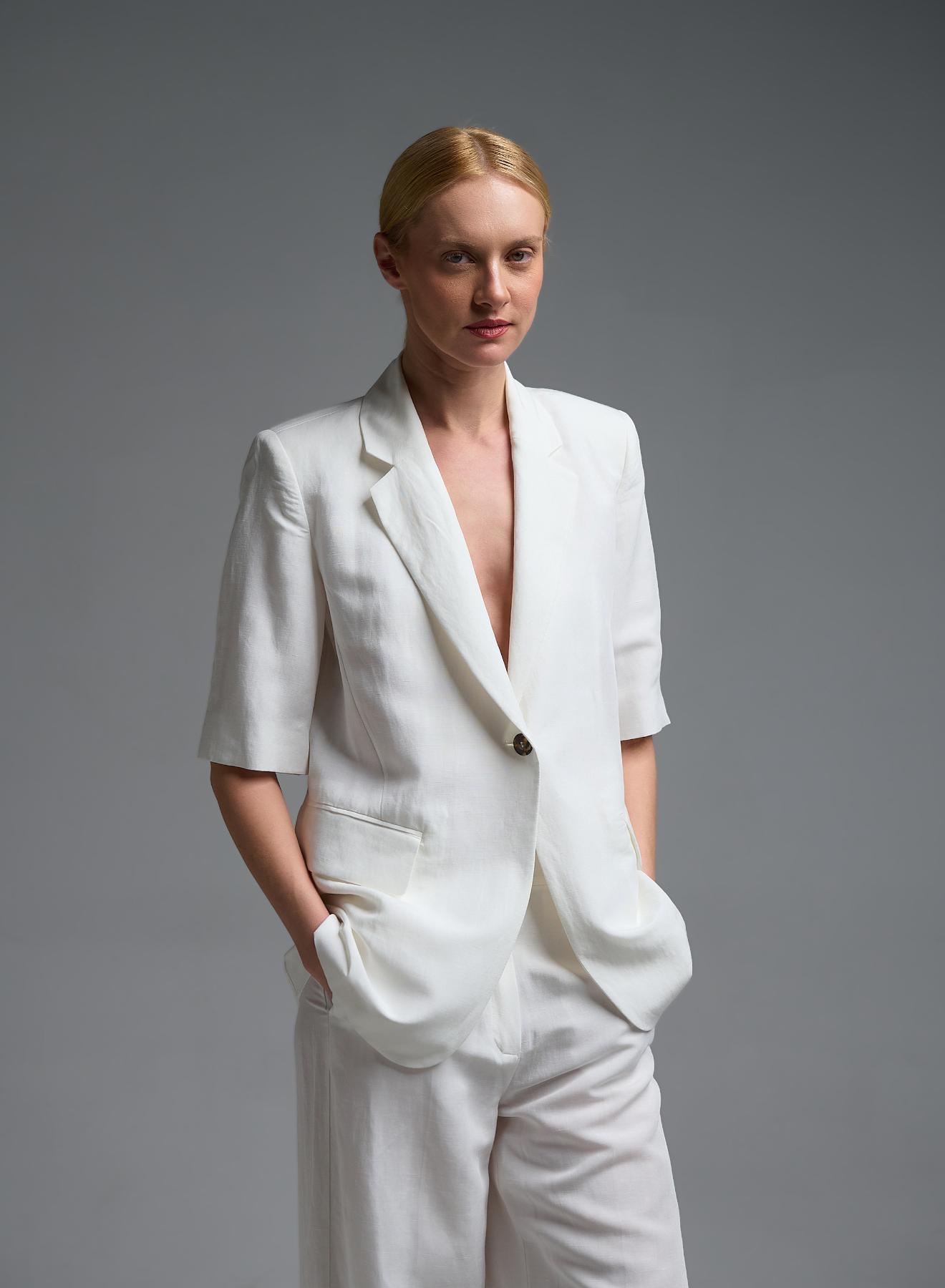 White short sleeved linen Jacket Emme Marella - 1