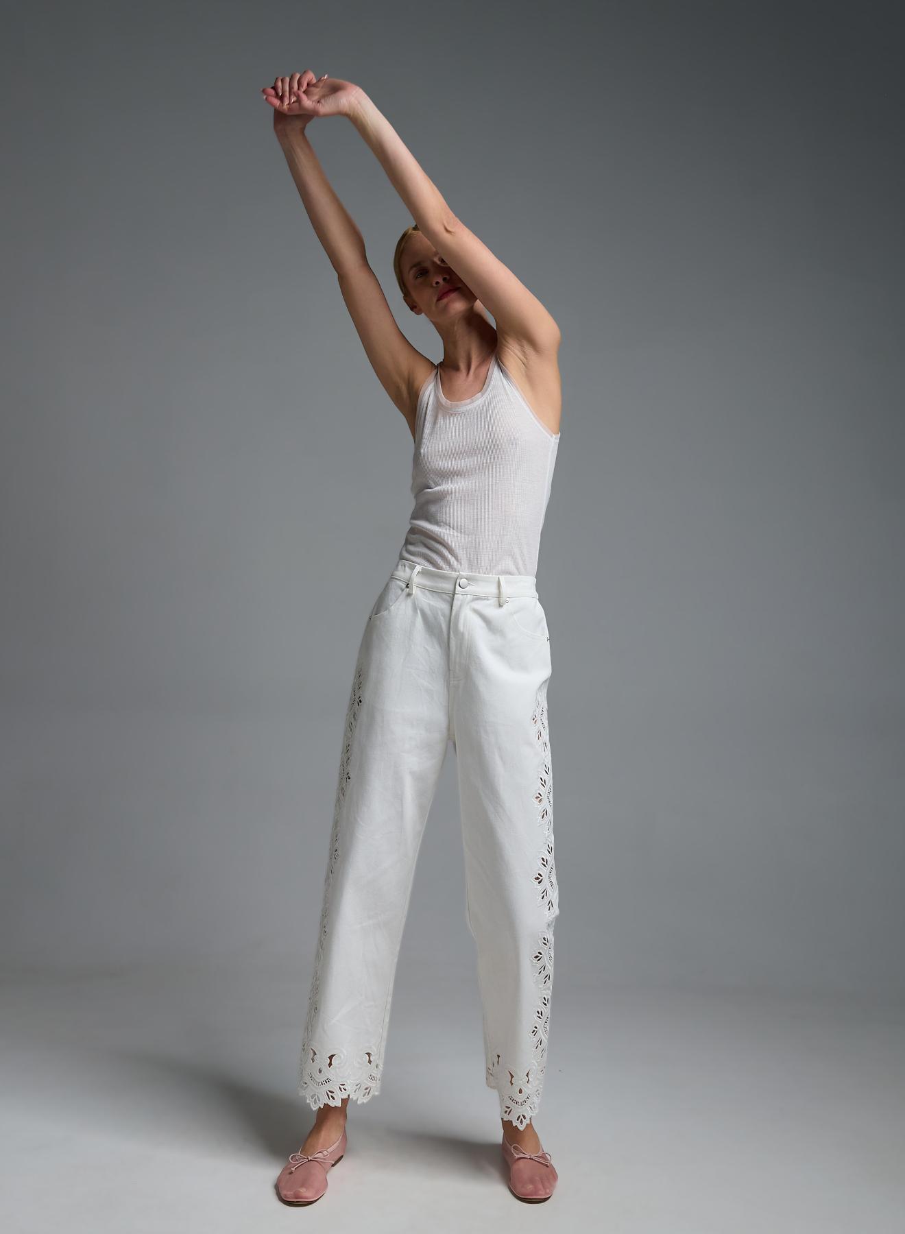 Λευκό Tank Top με λεπτομέρειες από τούλι My Star - 1