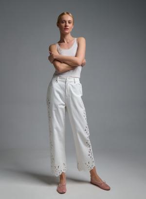 White Jeans with embroidery cut and with rear elasticated waistband Tensione In - 58646