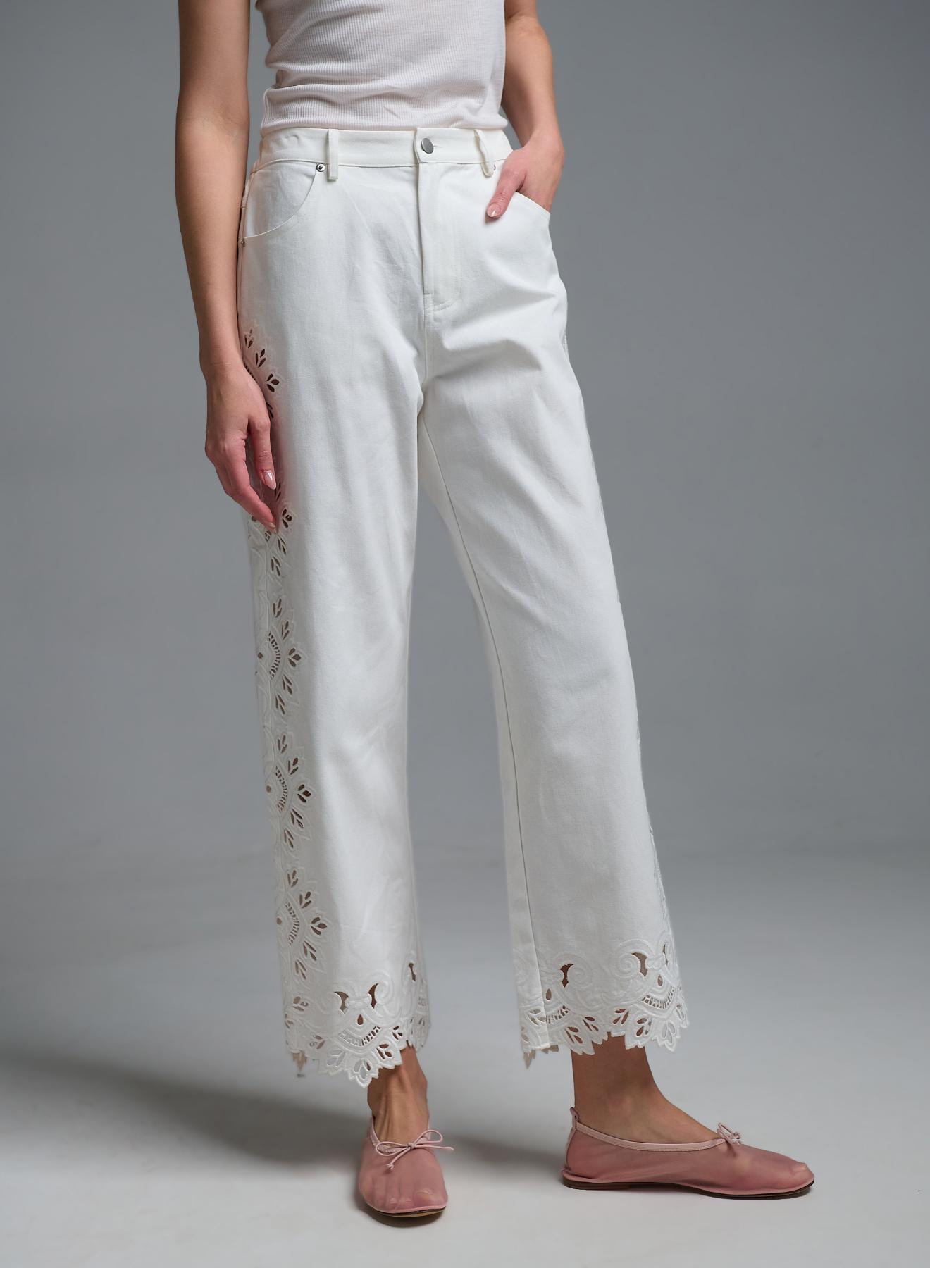 White Jeans with embroidery cut and with rear elasticated waistband Tensione In - 3