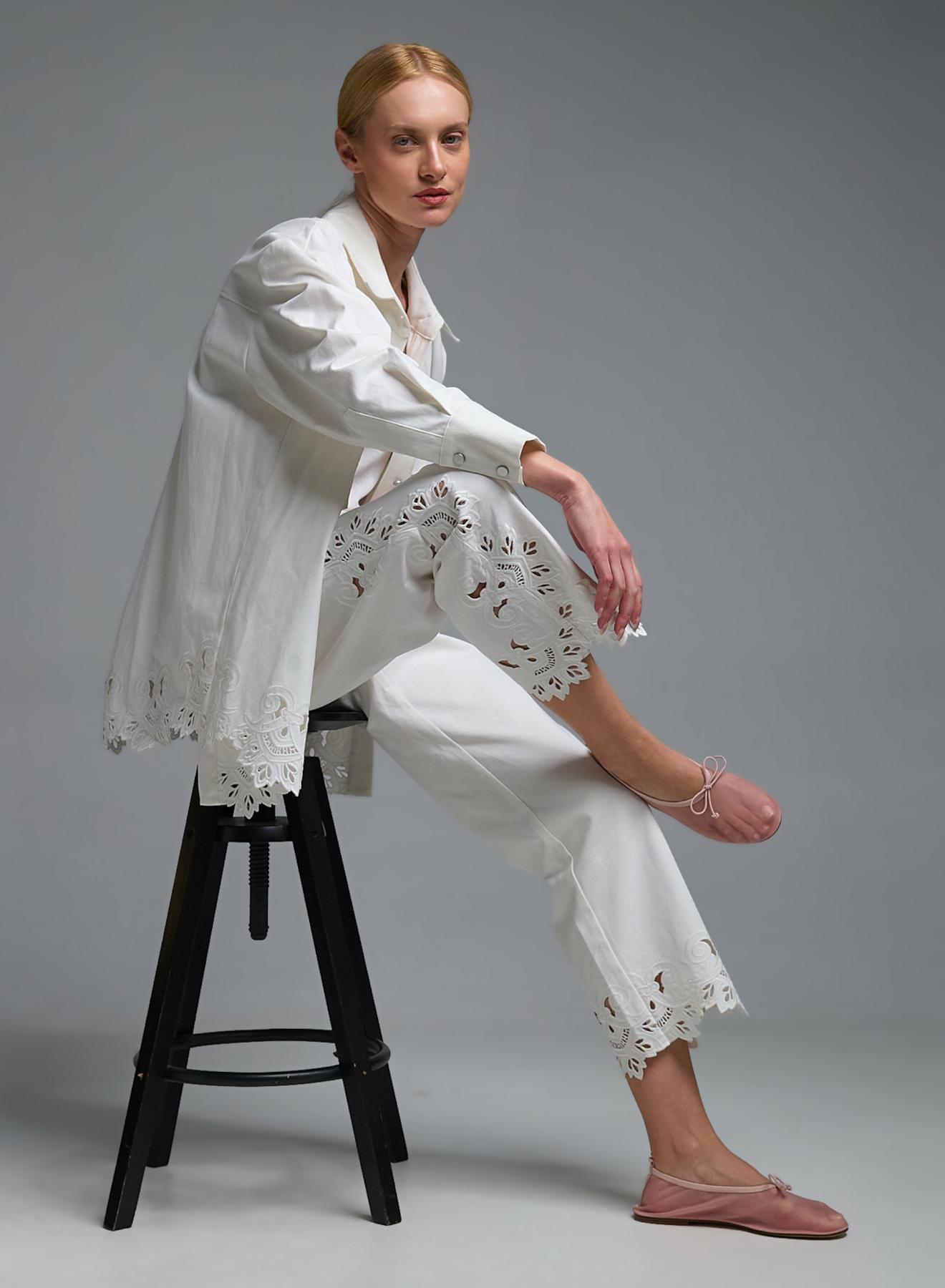 White Denim Jacket with embroidery cut Tensione In - 4