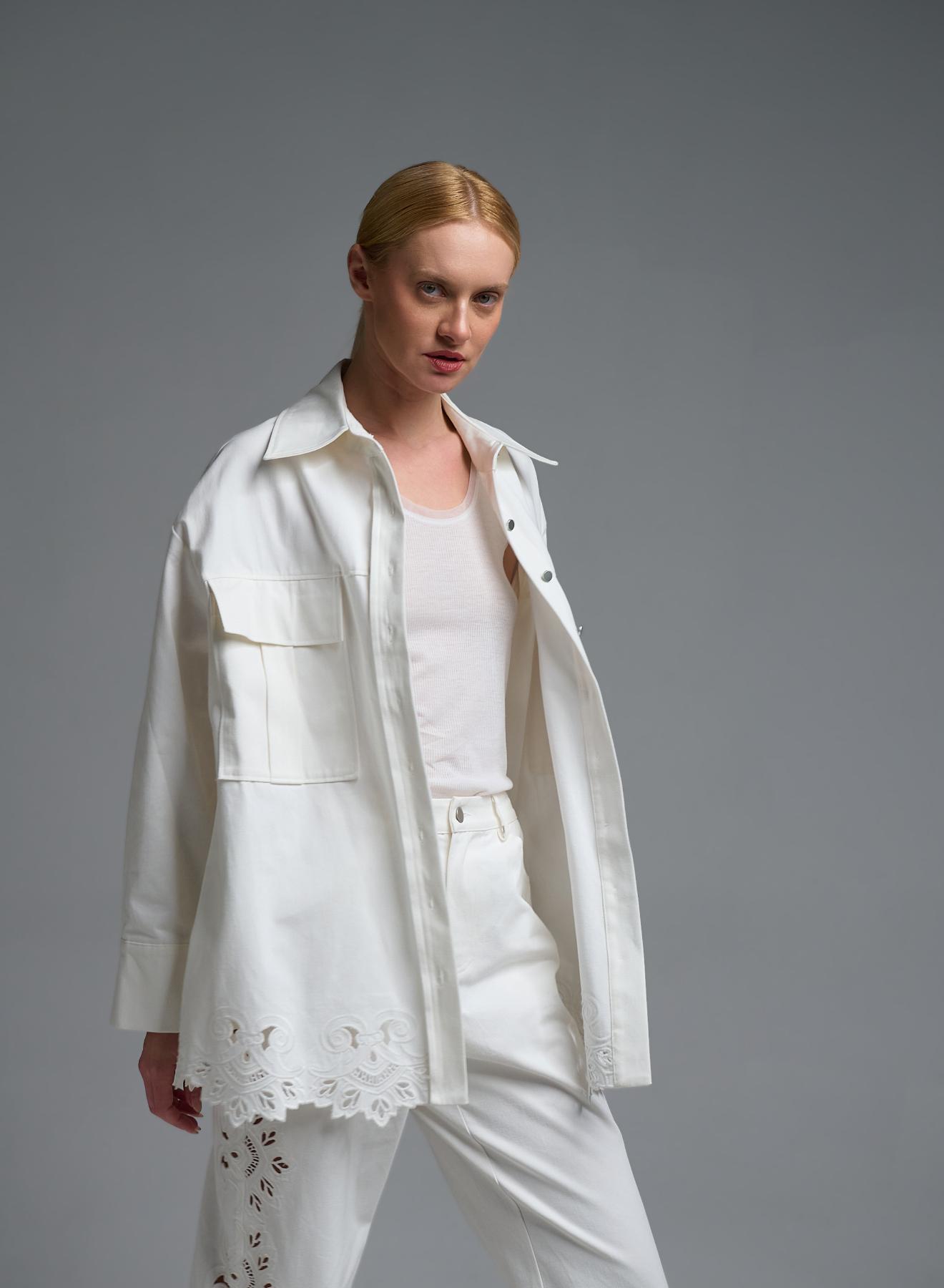 White Denim Jacket with embroidery cut Tensione In - 2