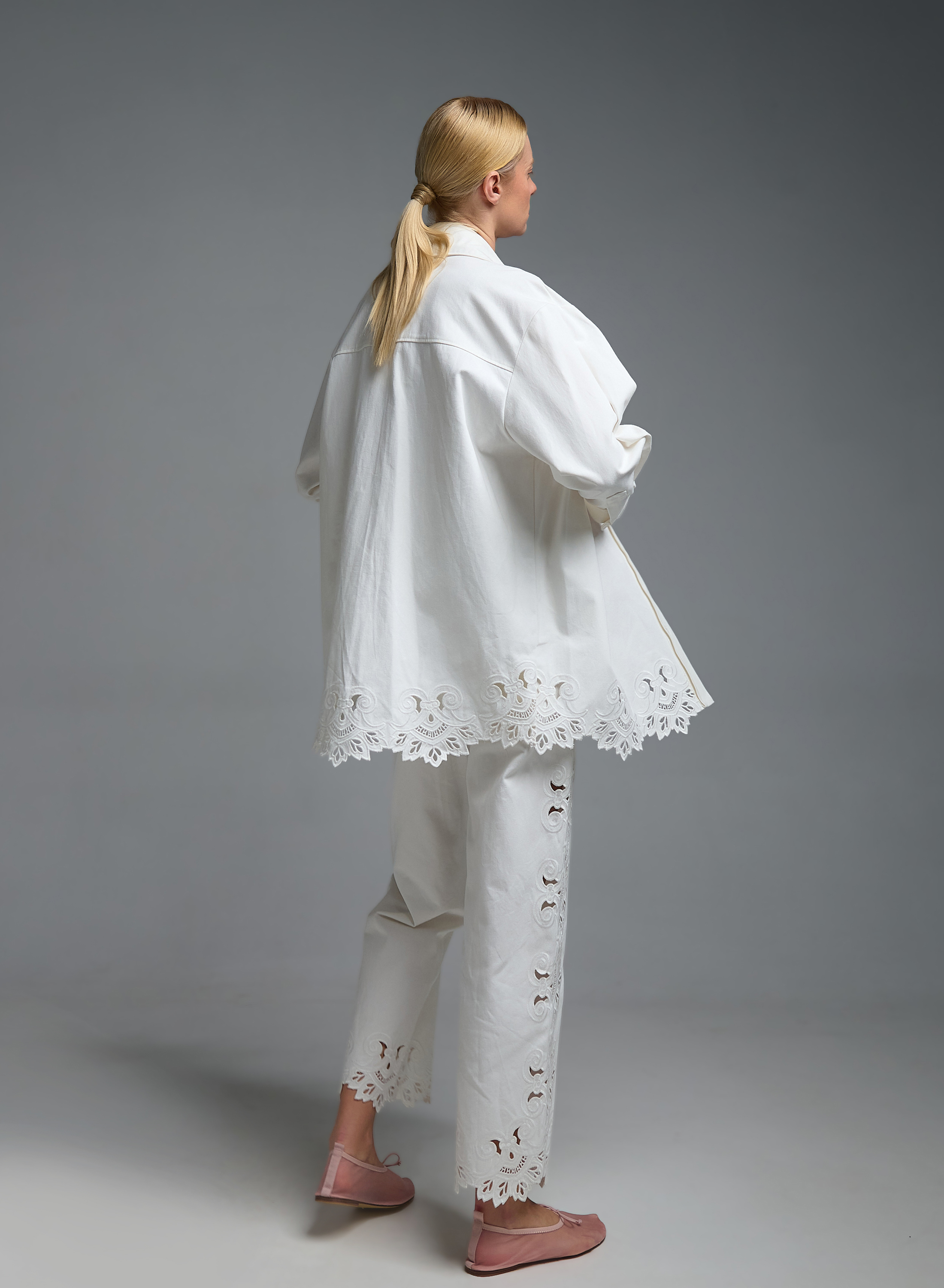 White Denim Jacket with embroidery cut Tensione In - 6