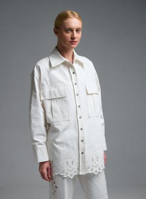 White Denim Jacket with embroidery cut Tensione In - 58658