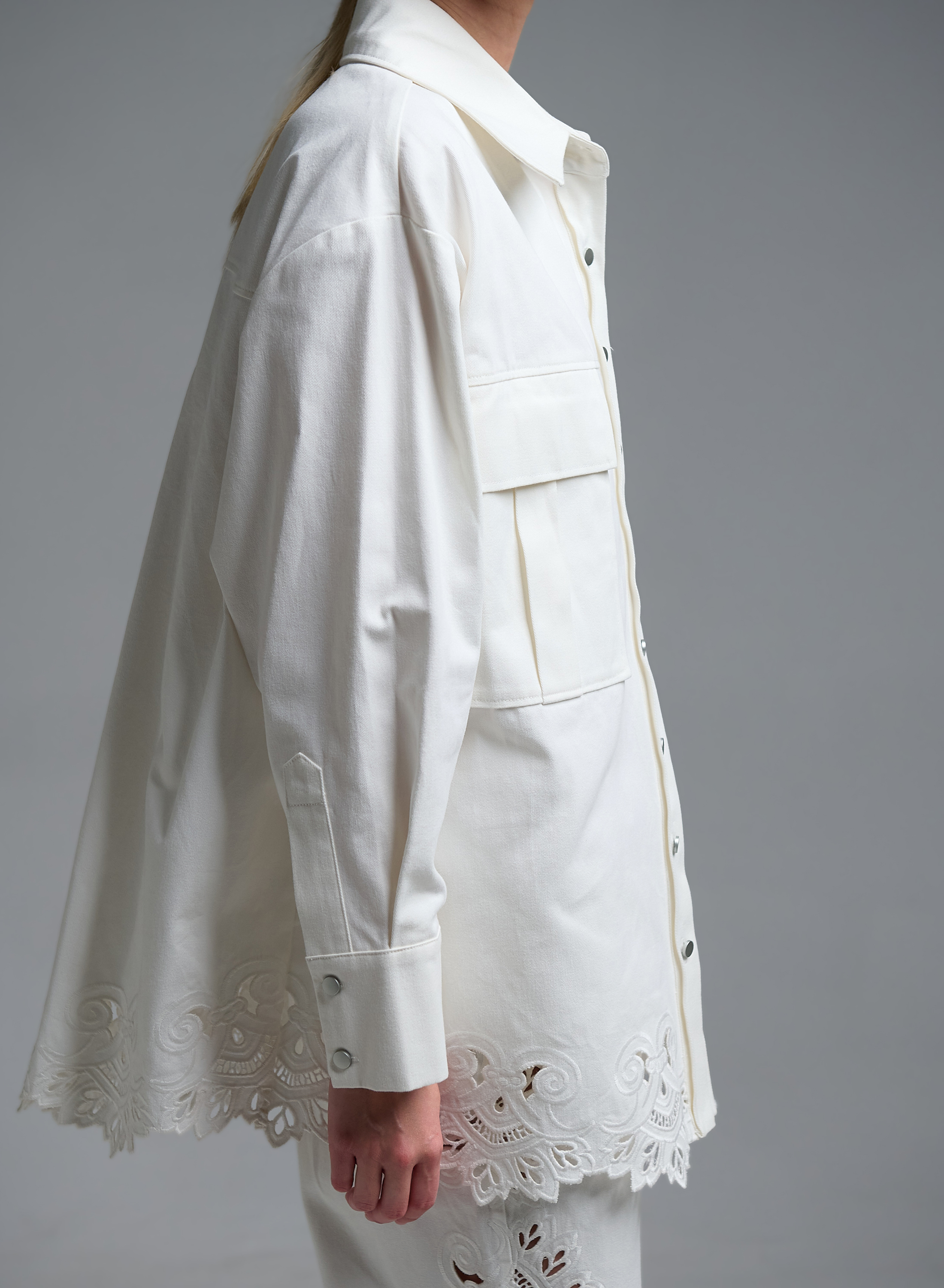 White Denim Jacket with embroidery cut Tensione In - 2