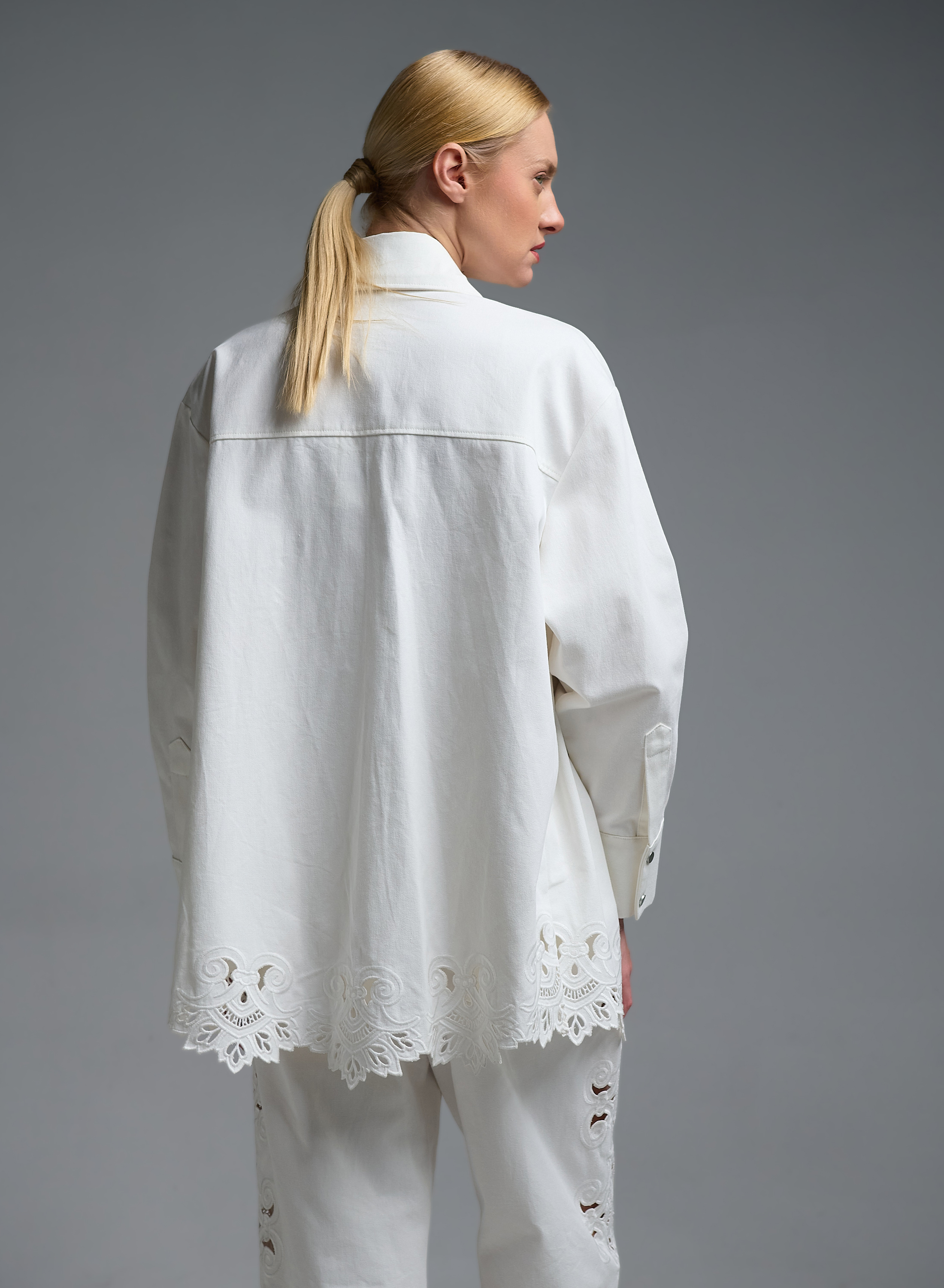 White Denim Jacket with embroidery cut Tensione In - 8