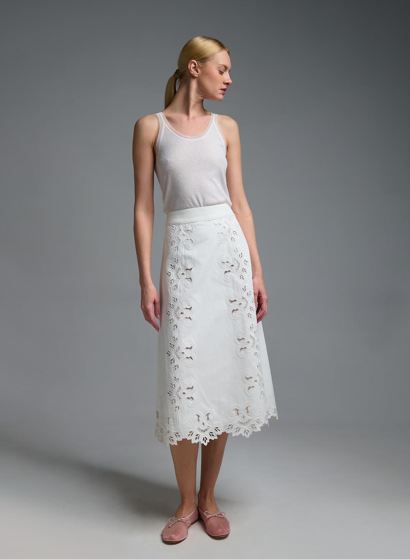 White Denim Skirt with embroidery cut Tensione In - 2