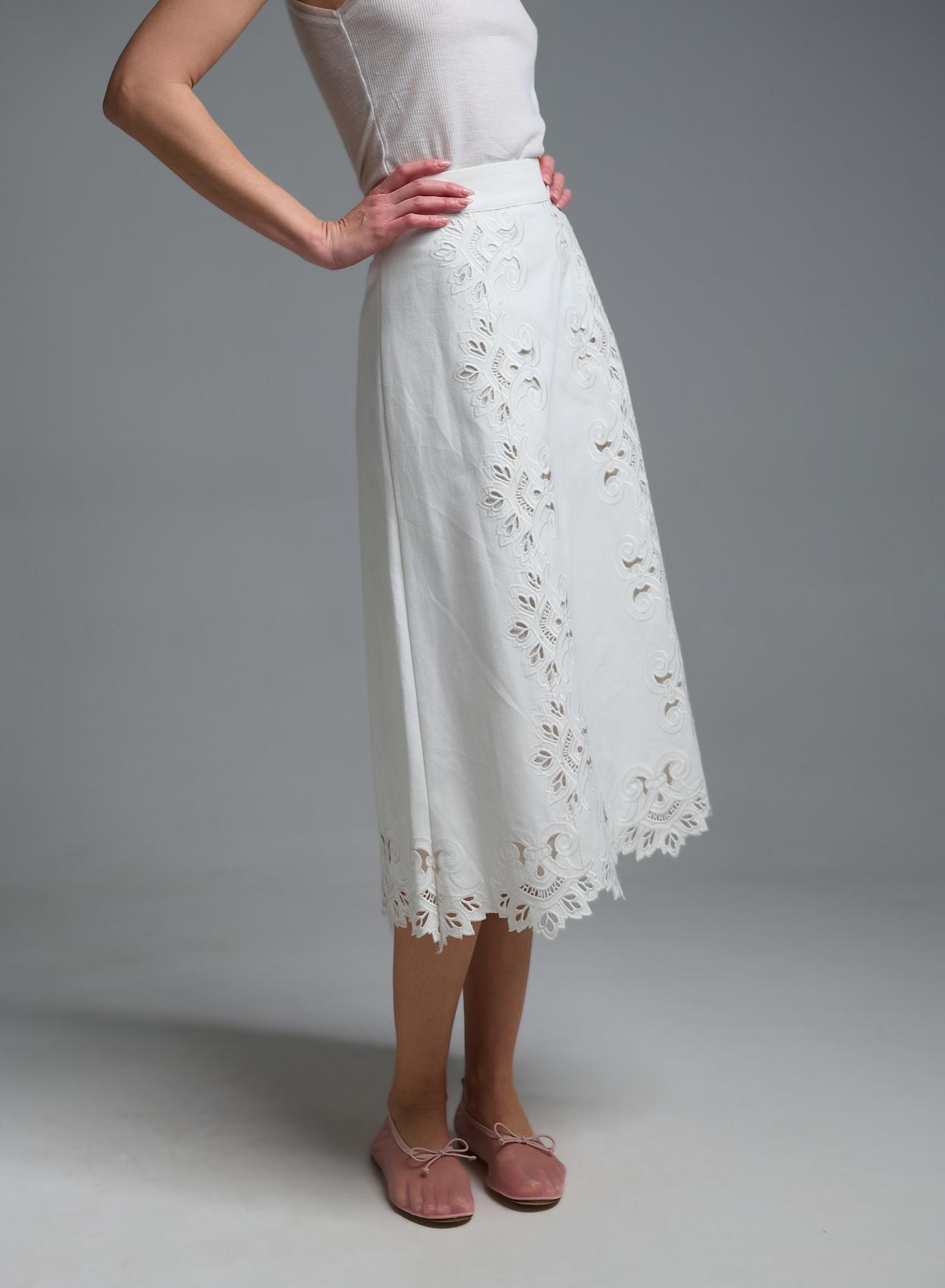 White Denim Skirt with embroidery cut Tensione In - 3
