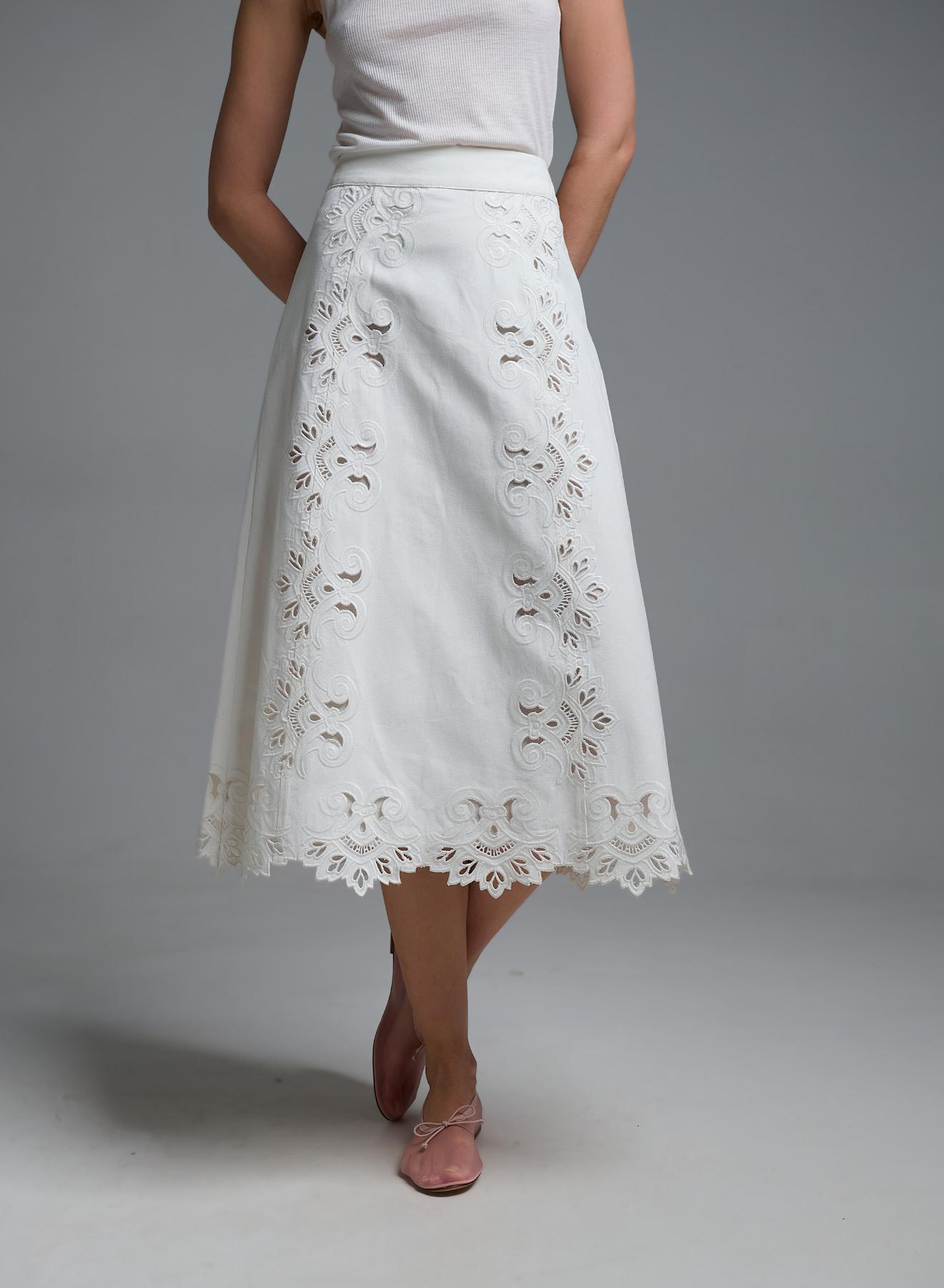 White Denim Skirt with embroidery cut Tensione In - 4