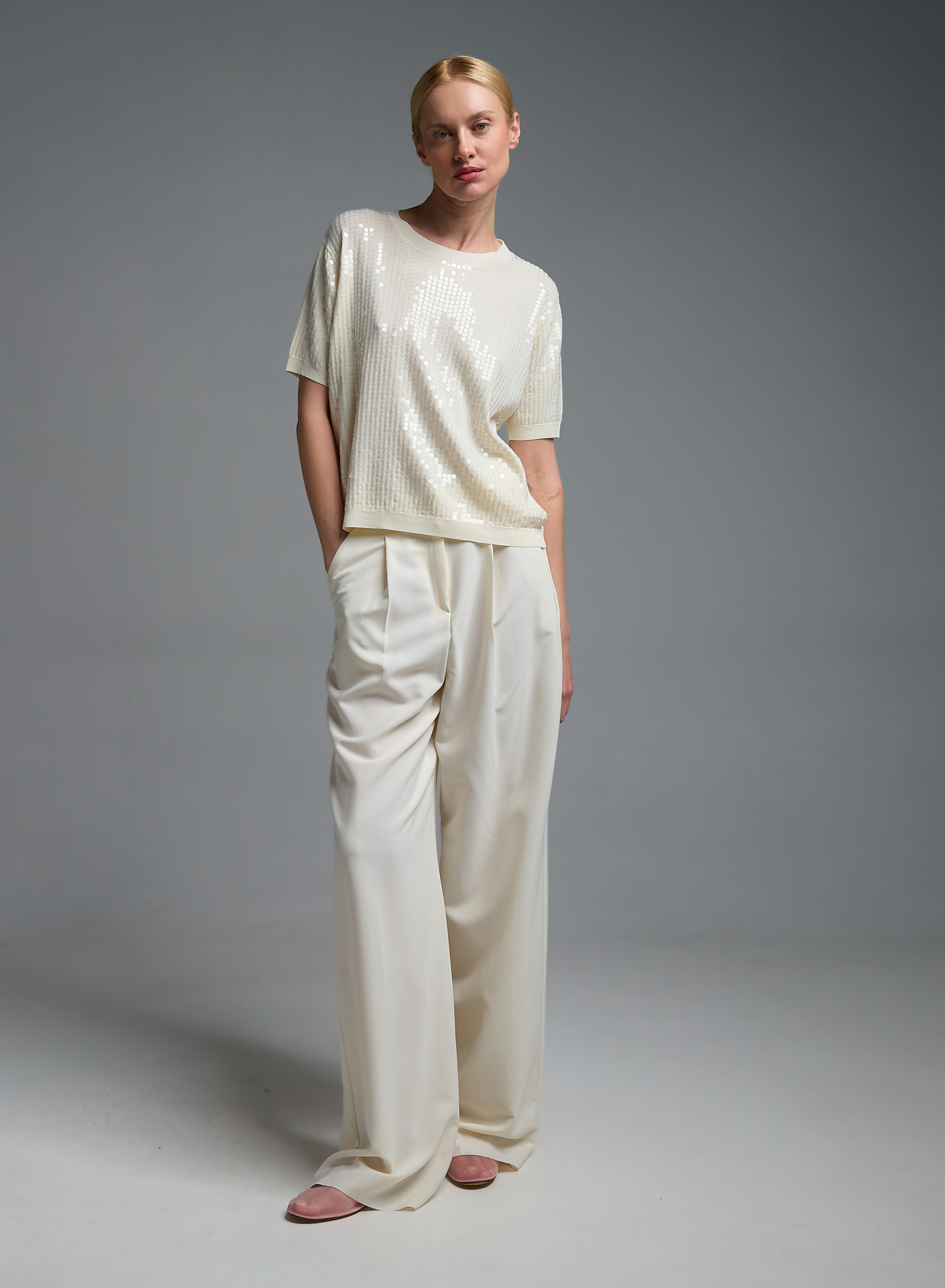 Ecru wide legs Trousers with pleats Emme Marella - 1