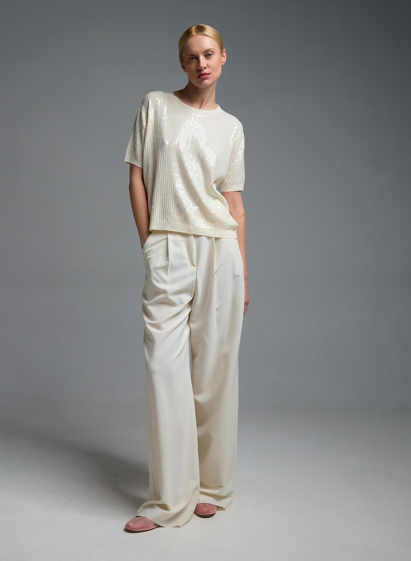 Ecru wide legs Trousers with pleats Emme Marella - 2