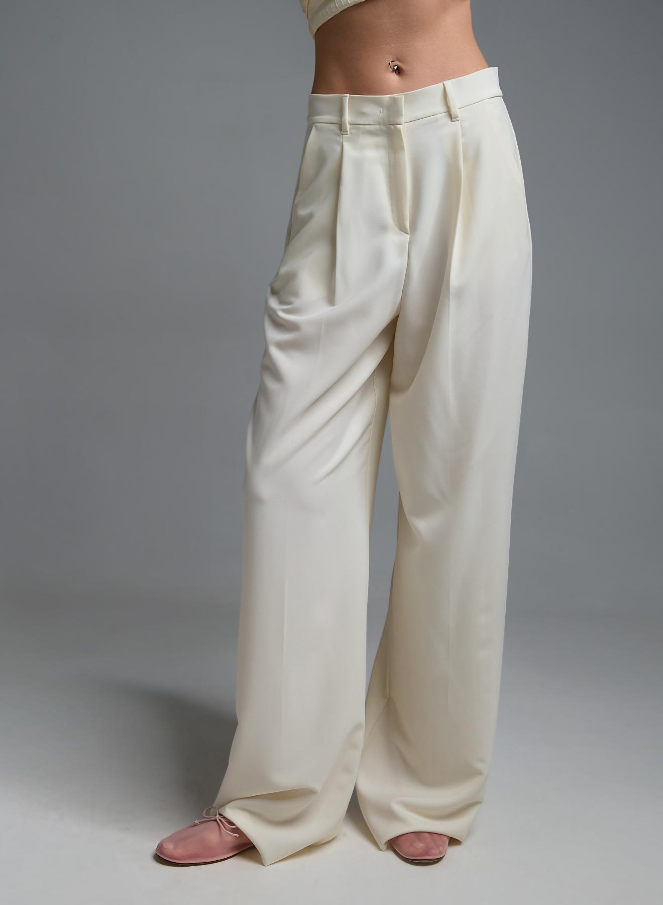 Ecru wide legs Trousers with pleats Emme Marella - 3