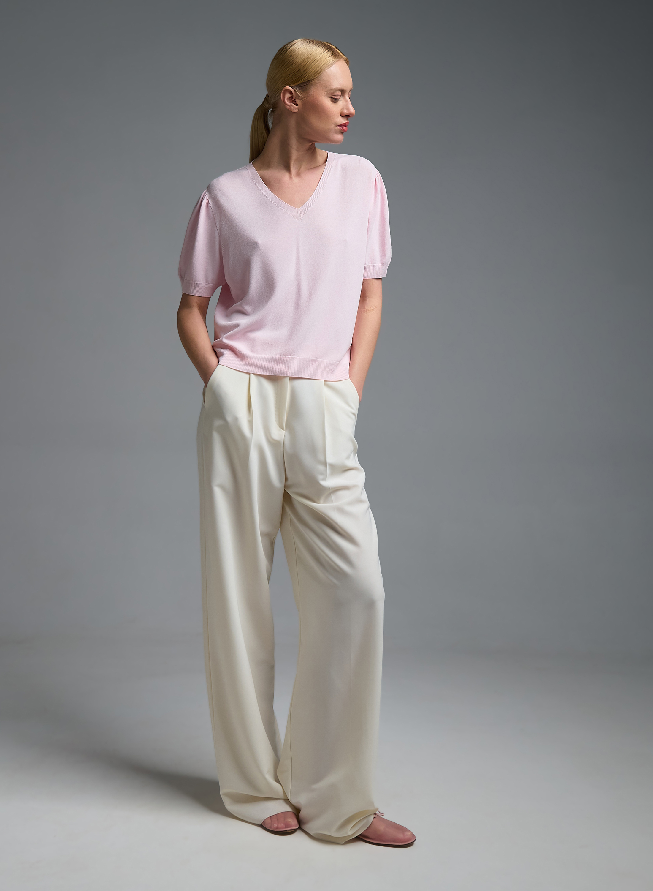 Ecru wide legs Trousers with pleats Emme Marella - 0
