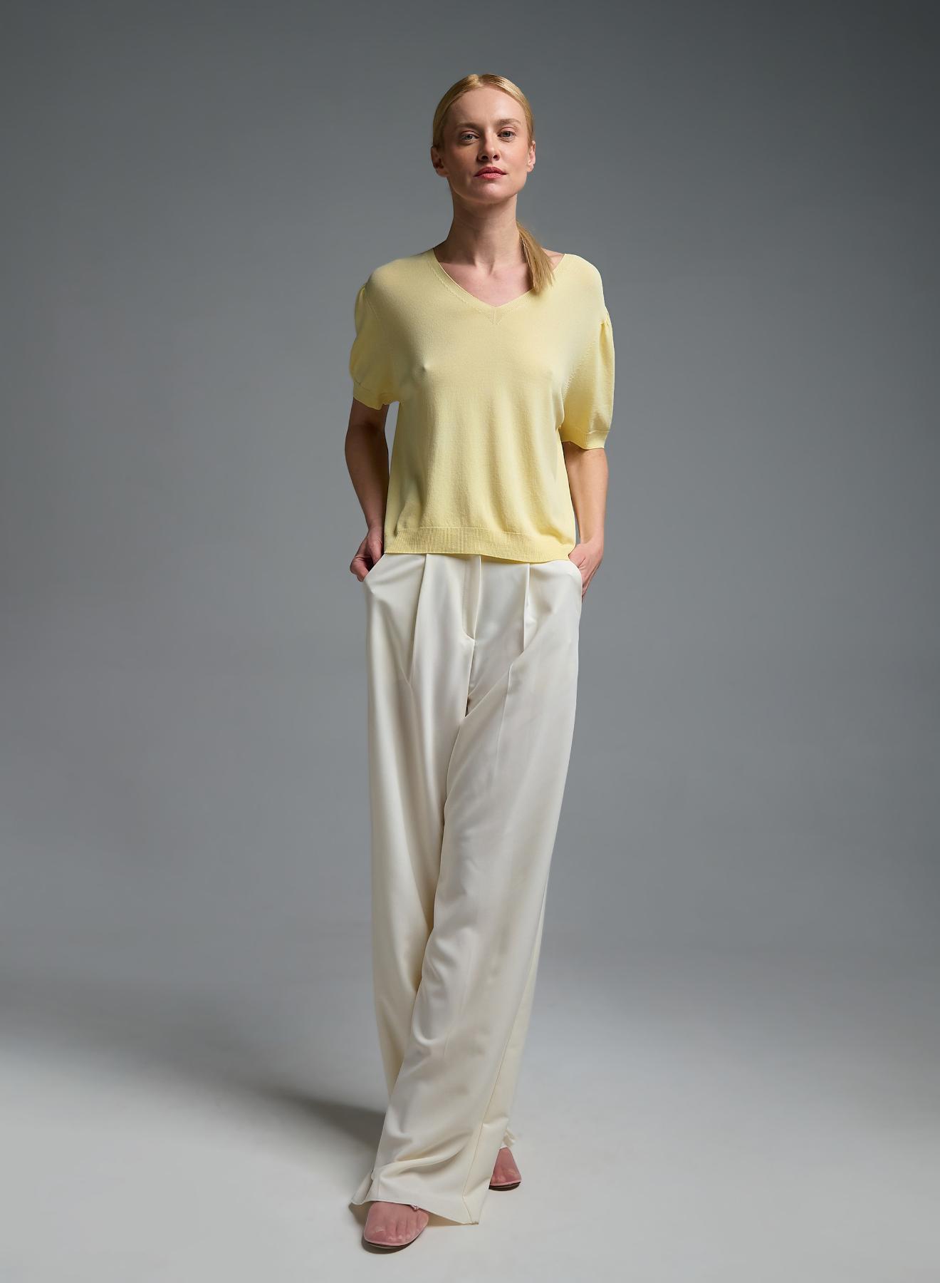 Yellow knitted Blouse with short sleeves and with V neckline Valentina Milano - 2