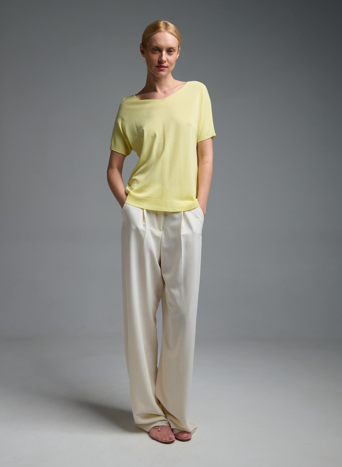 Κίτρινη πλεκτή Μπλούζα κοντά μανίκια και με V λαιμόκοψη Valentina Milano - 3