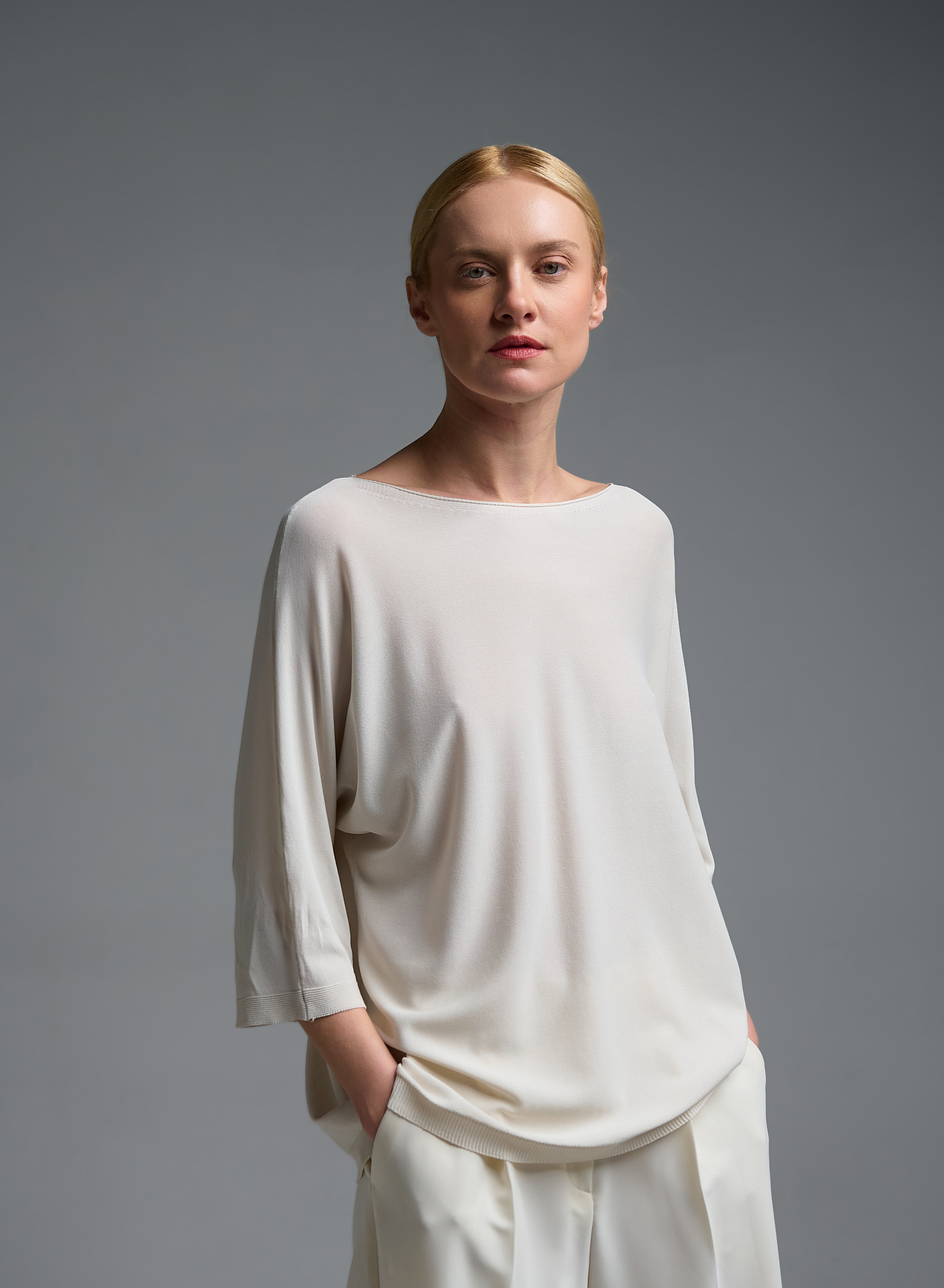 Εκρού πλεκτή Μπλούζα loose fit Valentina Milano - 0