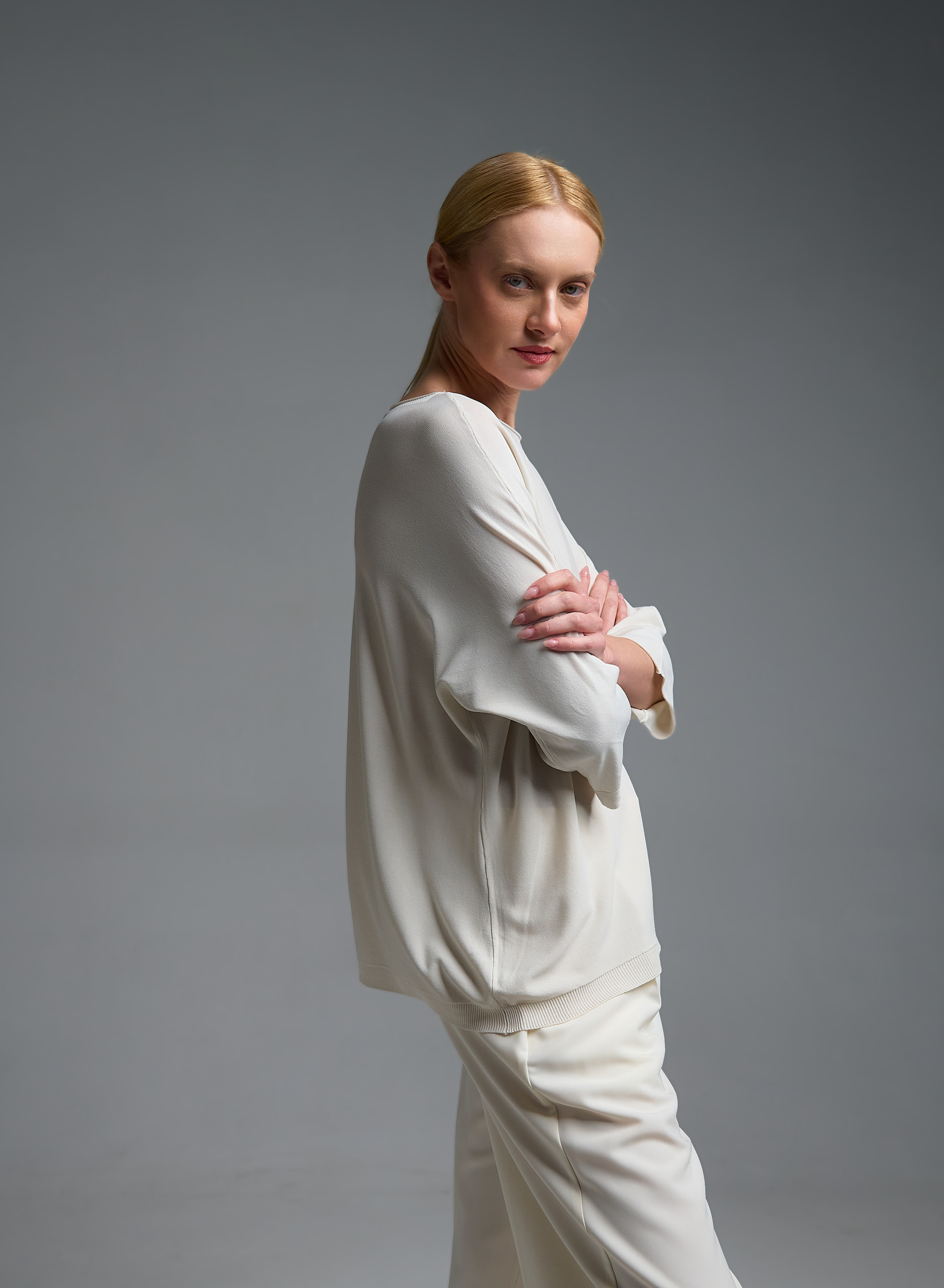 Εκρού πλεκτή Μπλούζα loose fit Valentina Milano - 3