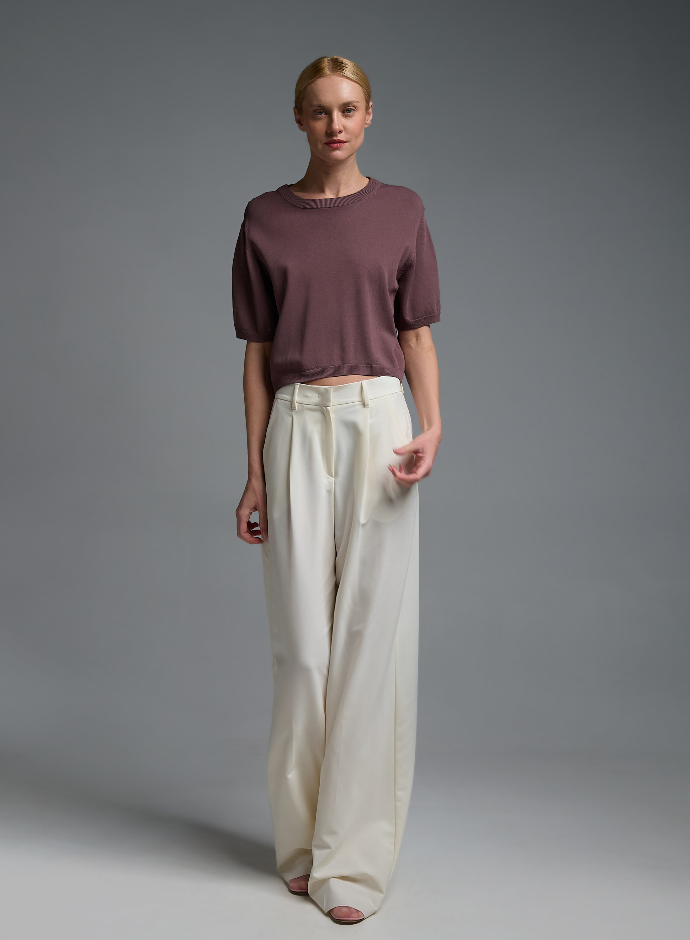 Κακάο πλεκτή Μπλούζα με κοντά μανίκια Valentina Milano - 0